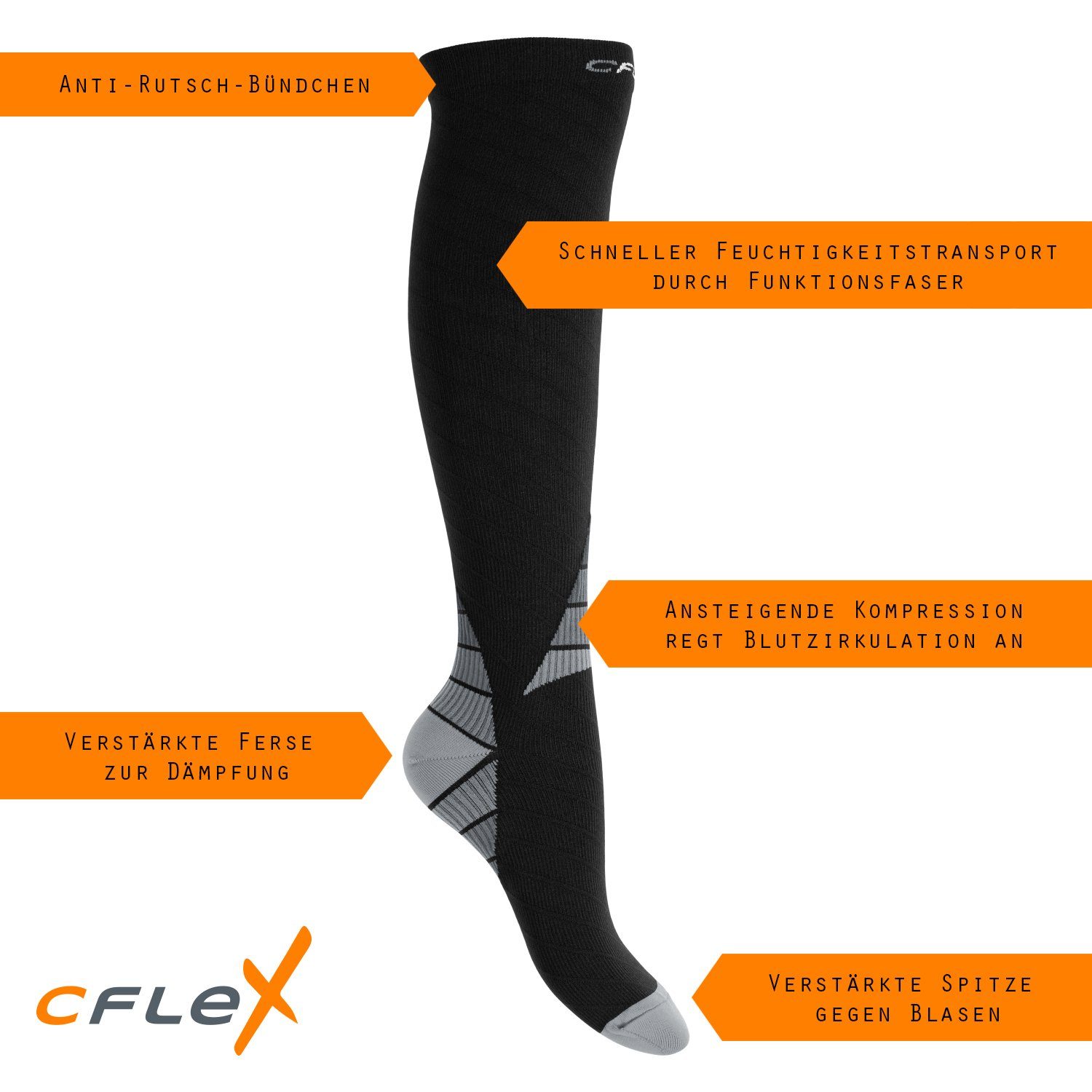 CFLEX Kompressionsstrümpfe Sport Strümpfe Damen/Herren (1/2 Paar) Kompressions Kniestrümpfe – Bild 3 von 5