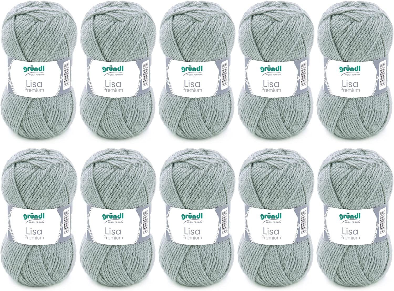 Gründl Wolle Lisa Premium Uni im 10x50g Wollpaket zum Handarbeiten Häkelwolle, (Wolle zum Stricken, Häkeln, Handarbeiten, Handstrickgarn), weich und pflegeleicht, ohne Schurwolle