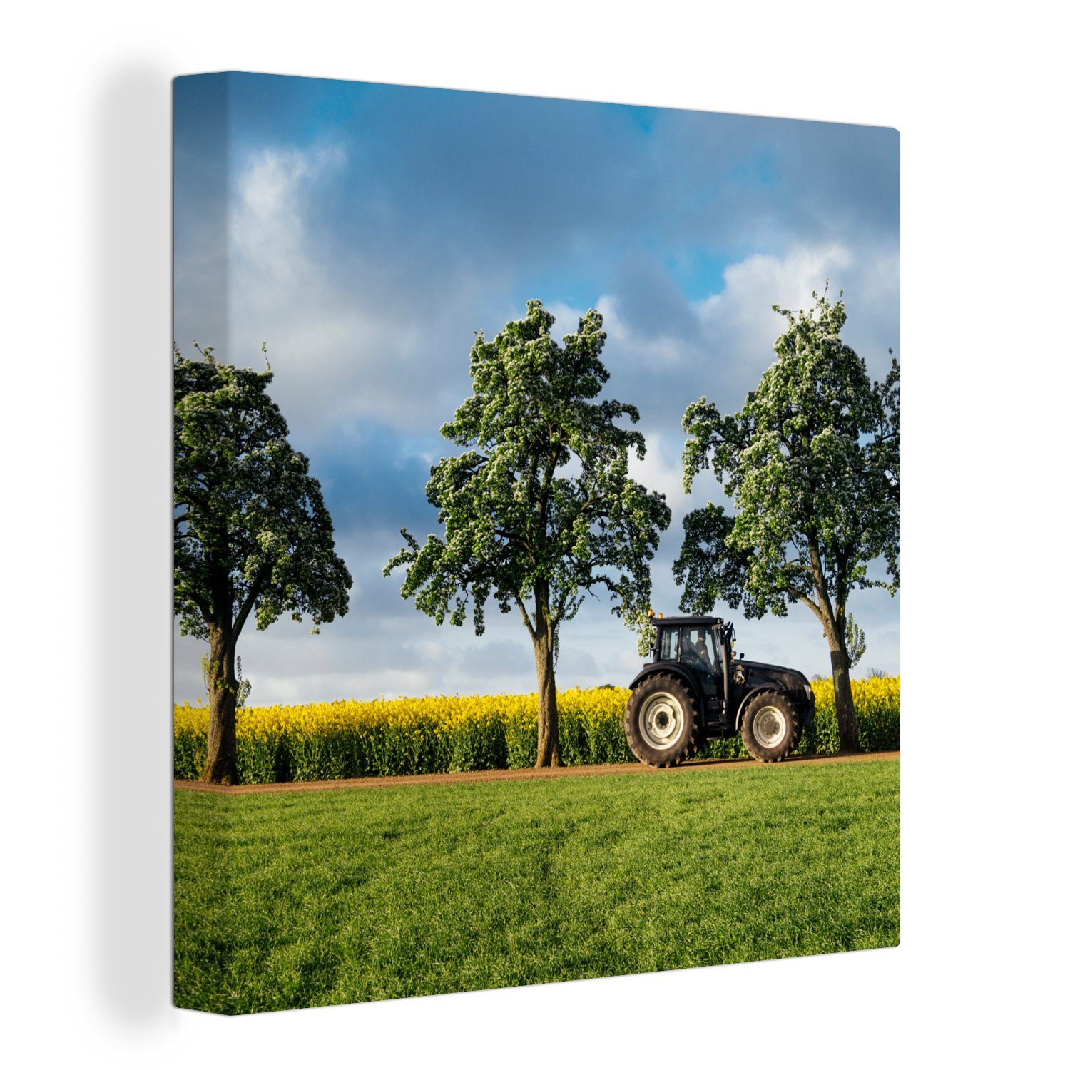 OneMillionCanvasses® Leinwandbild Traktor - Baum - Blumen, (1 St), Leinwand Bilder für Wohnzimmer Schlafzimmer