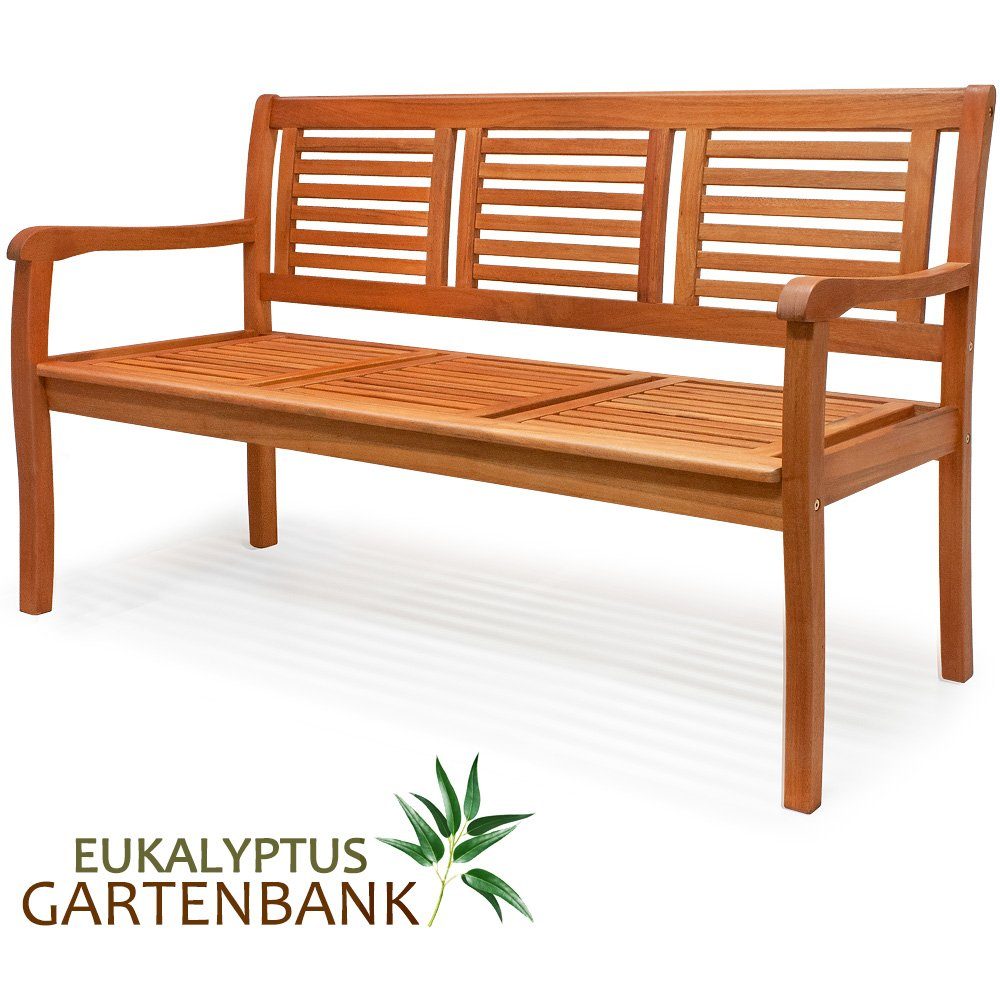 Bank, Eukalyptus Casaria Belastbarkeit Holz 120x60x90cm Wetterfest FSC® 480kg