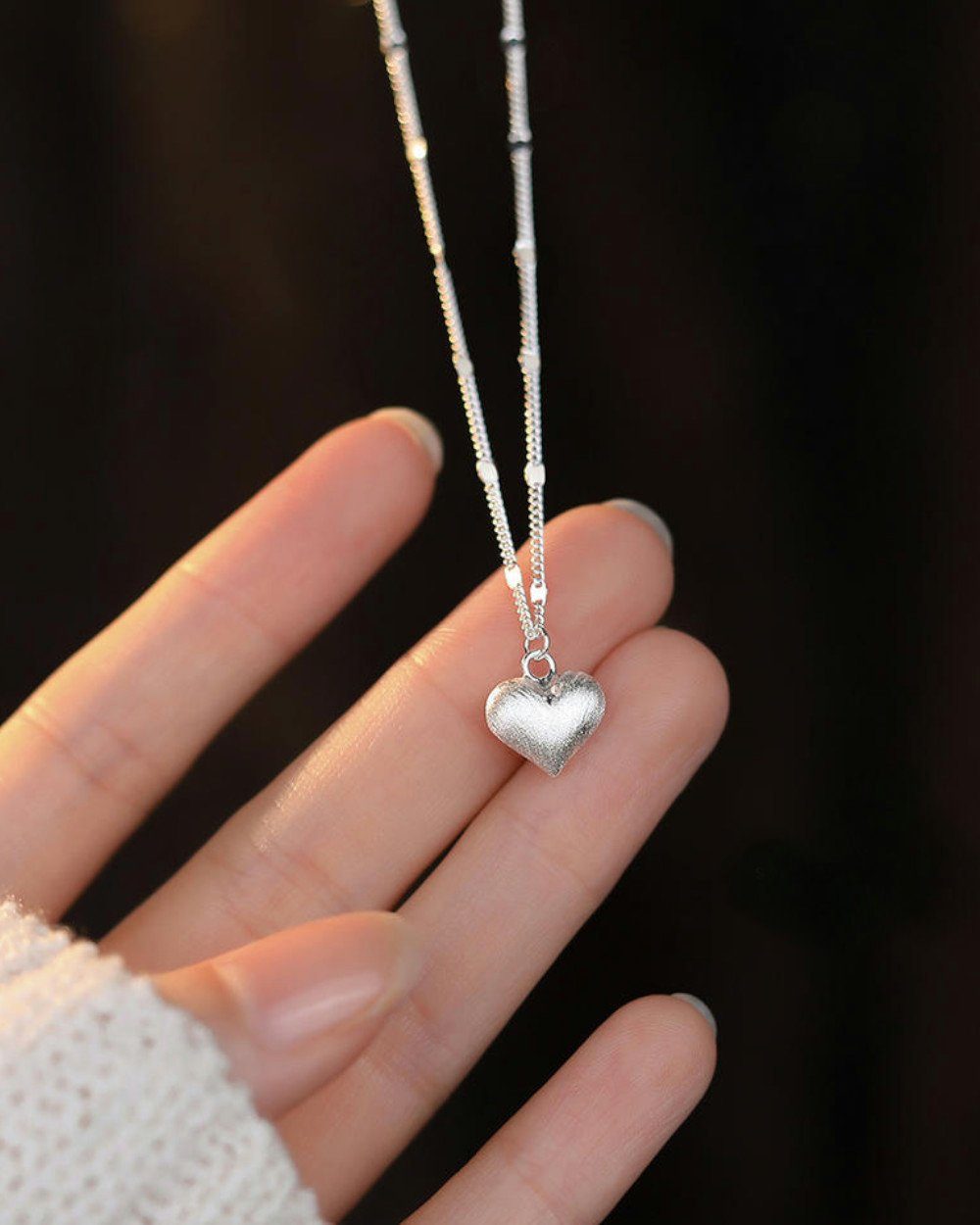 DANIEL CLIFFORD Herzkette 'Marie' Damen Halskette Silber 925 Anhänger Herz matt, 45cm (inkl. Verpackung), größenverstellbare filigrane Silberkette 40cm + 5cm mit Herz Anhänger