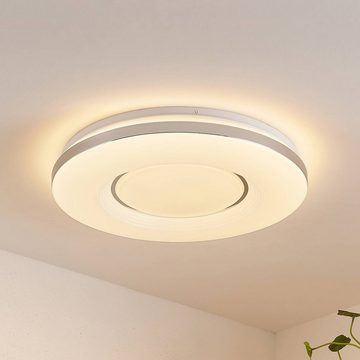 Lindby LED Deckenleuchte Robini, dimmbar, LED-Leuchtmittel fest verbaut, Farbwechsel warmweiß / tageslicht, Modern, Metall, Kunststoff, weiß, chrom, 1 flammig, inkl.