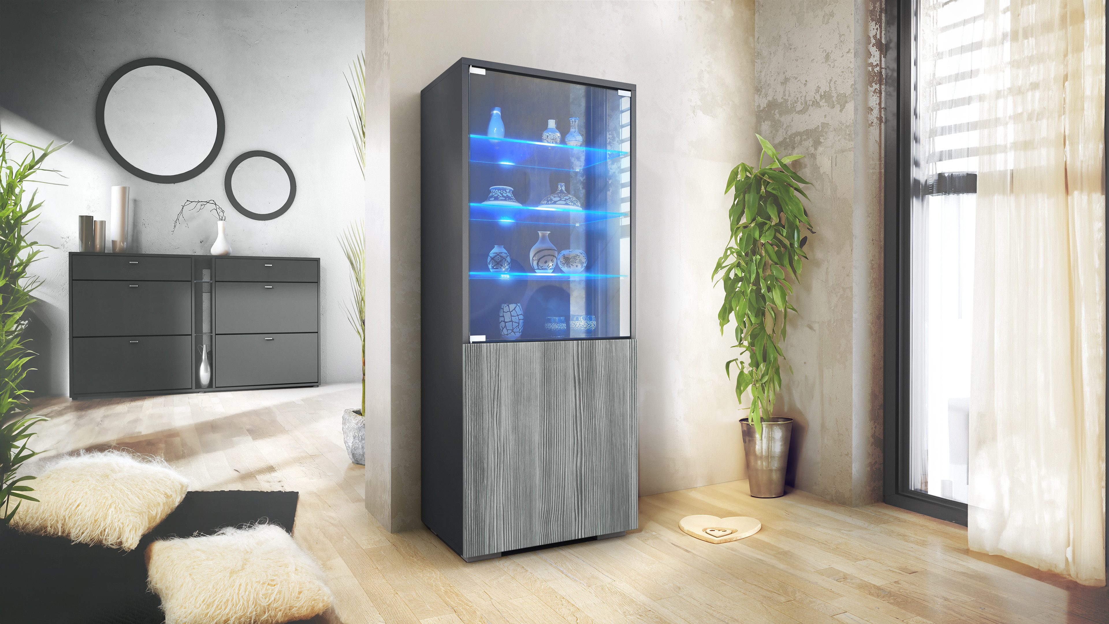 Vladon Standvitrine Granada (Vitrinenschrank, mit Glastür und Glaseinsatz i günstig online kaufen