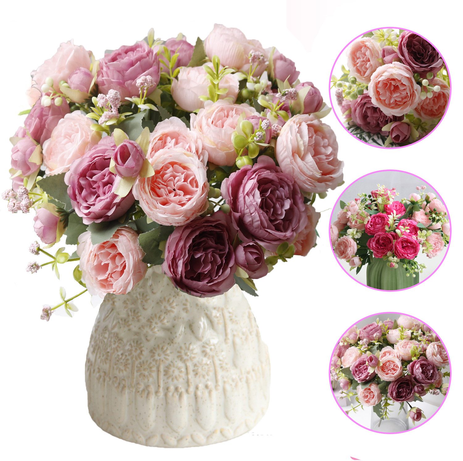 Kunstblumenstrauß Kunstblumenstrauß Rugosa-Rose Künstliche Blumen SeidenRugosa-Rose rosa