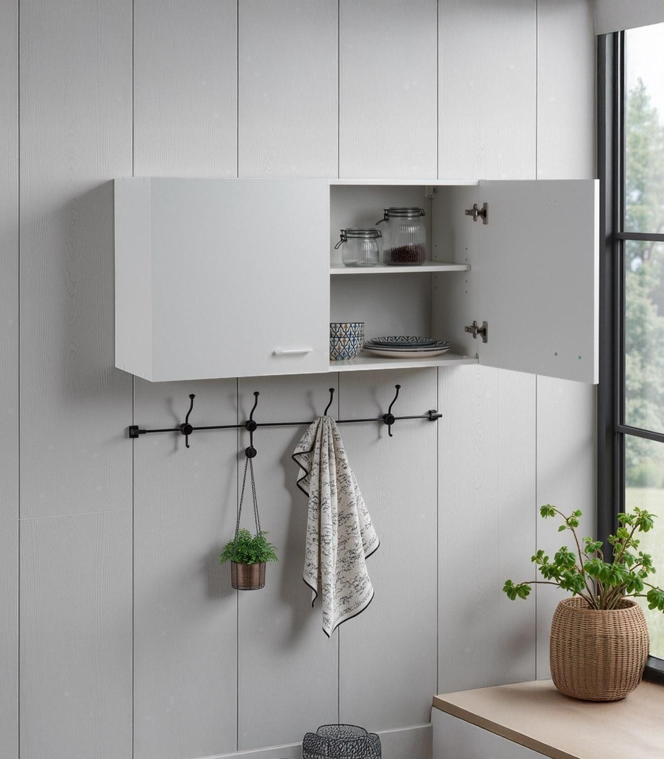 Hängeschrank TOP, B 100 cm weiß, Breite 100 cm, 2 Türen, mit 1 höhenverstellbarem Einlegeboden