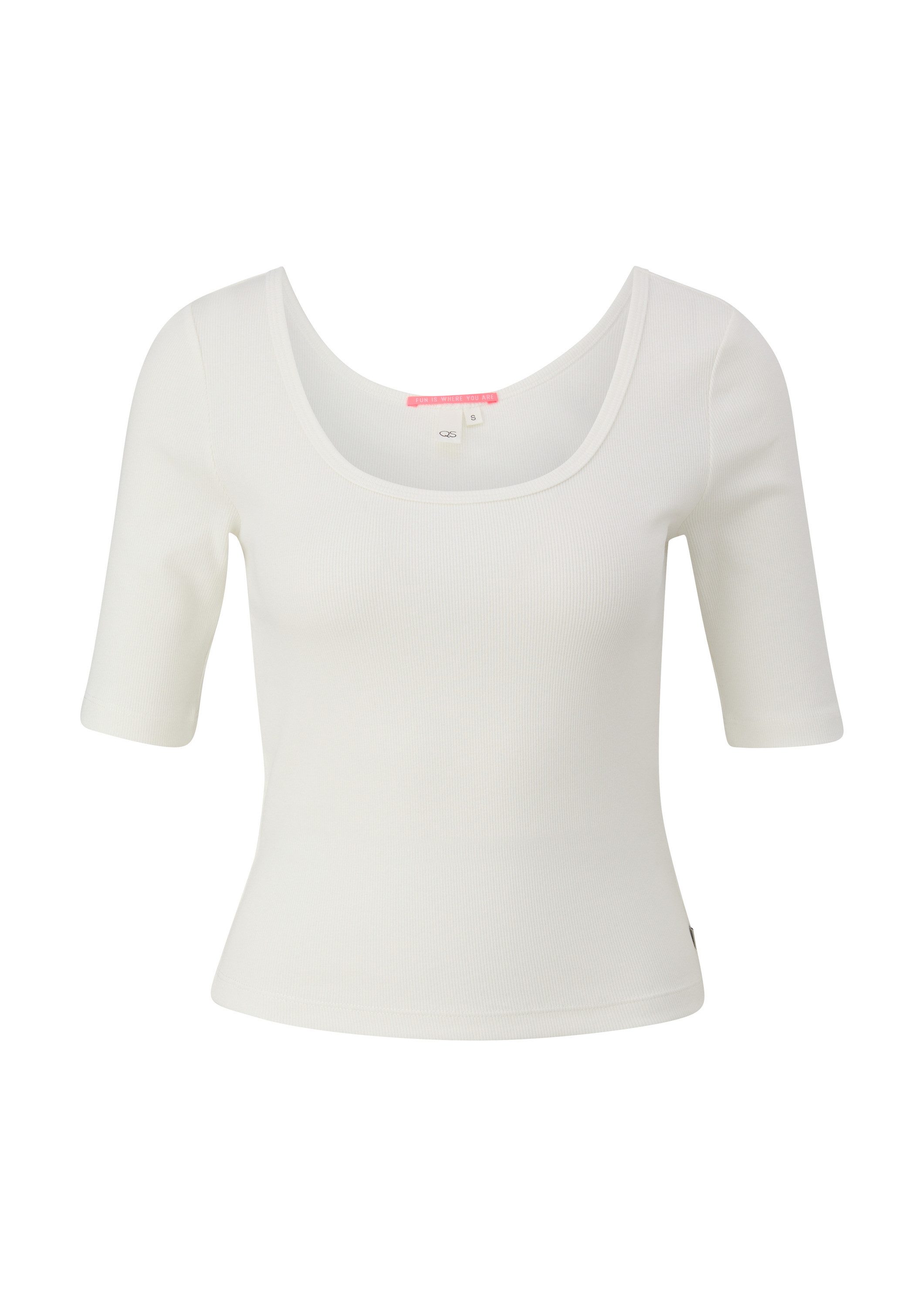 QS Kurzarmshirt T-Shirt Rippshirt mit tiefem Rundhalsausschnitt günstig online kaufen