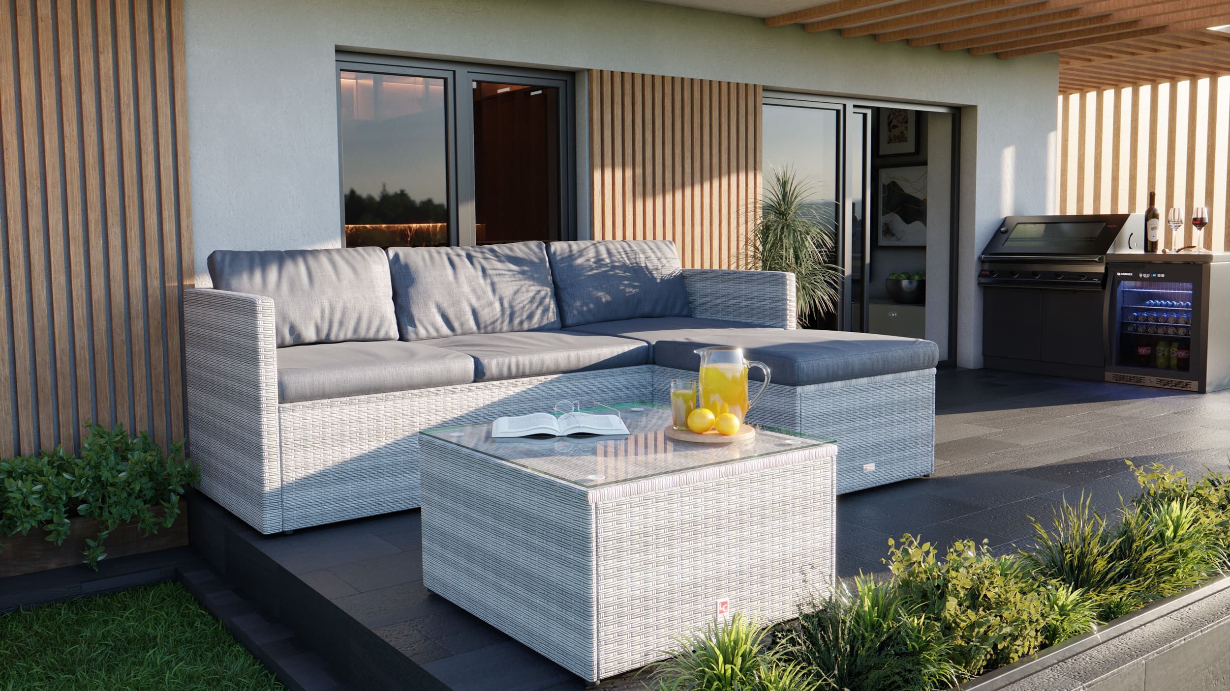 LC Garden Eckbankgruppe »Loungino« Gartenset Lounge mit Tisch + Hocker Gartenlounge Balkonset