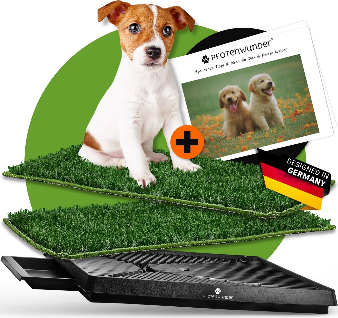 PfotenWunder Hundetoilette Hundeklo 63*51cm Hundetoilette kleine große Hunde Welpen-Toilette Klo, Inkl. 2x EASY-WASH-Rasen & Hilfreicher Anleitung