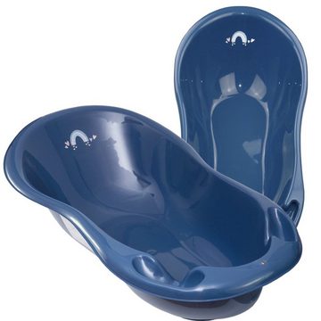 Tega-Baby Babybadewanne 3 Teile SET AB- METEO Blau + Ständer Weiß -Abflussset Babybadeset, (Made in Europe Premium.set), Wanne + Sitz + Ablauf Set+ Ständer