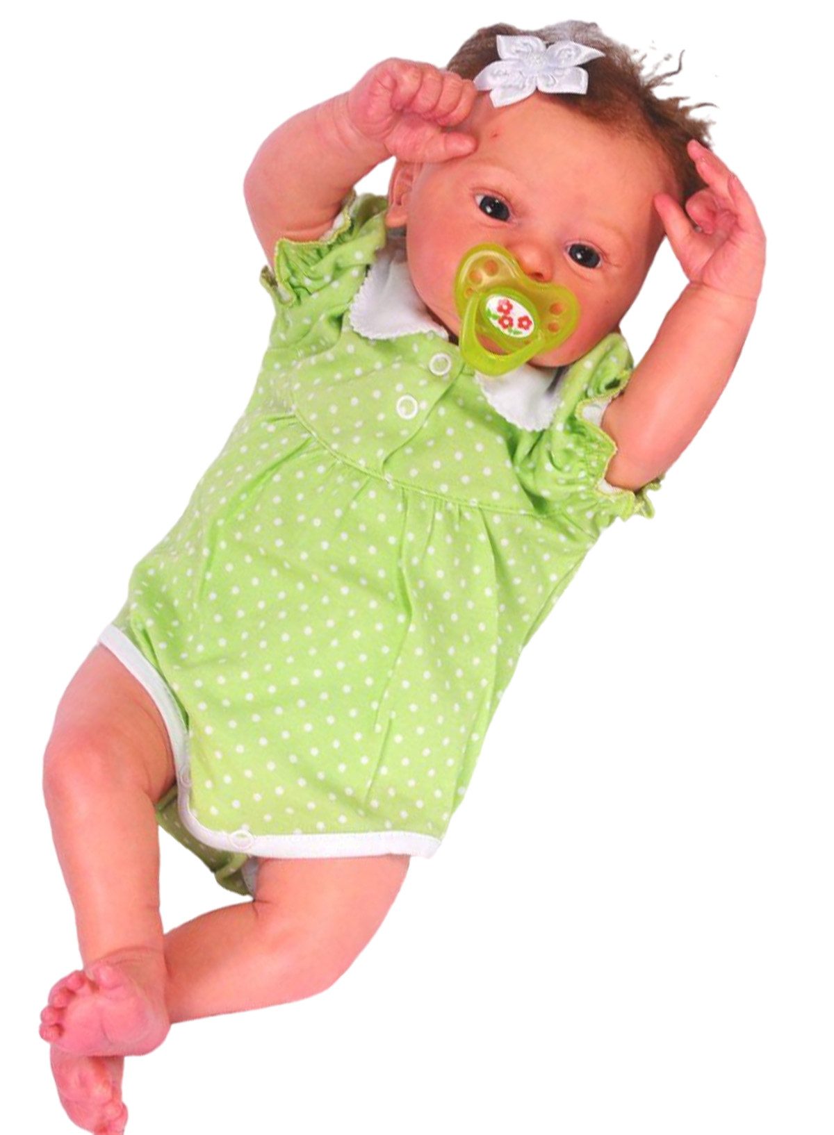 La Bortini Body Kurzarmbody mit Kragen in Grün mit weißen Pünktchen aus reiner Baumwolle, 44 50 56 62