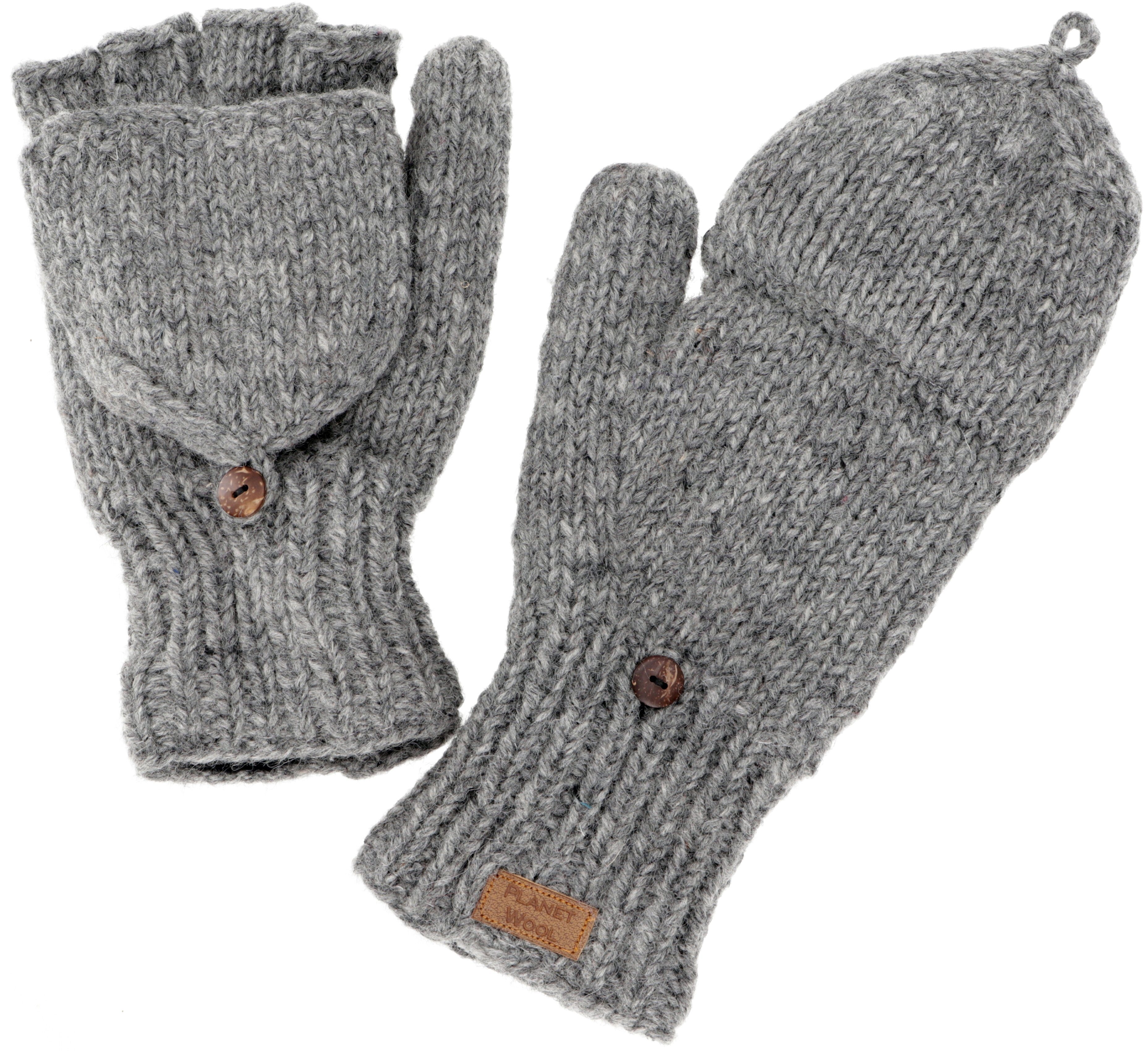 handgestrickte Handschuhe, grau Klapphandschuhe,.. Strickhandschuhe Guru-Shop