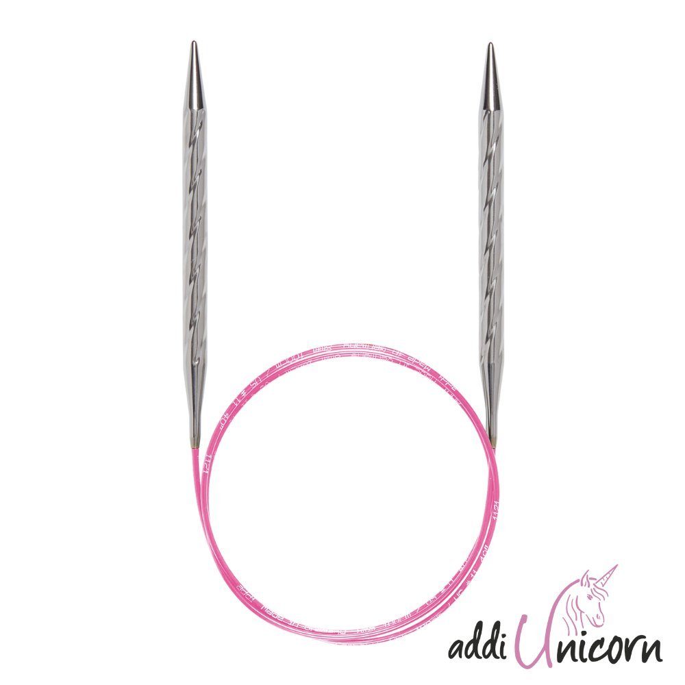 addi Rundstricknadeln addiUnicorn Basic Metall Rundstricknadeln, Länge 60 - 150 cm, Stricknadel in Wellenform in verschiedenen Stärken, Rundstricknadel, Metall, pinkes Seil, Unicorn-Spitzen