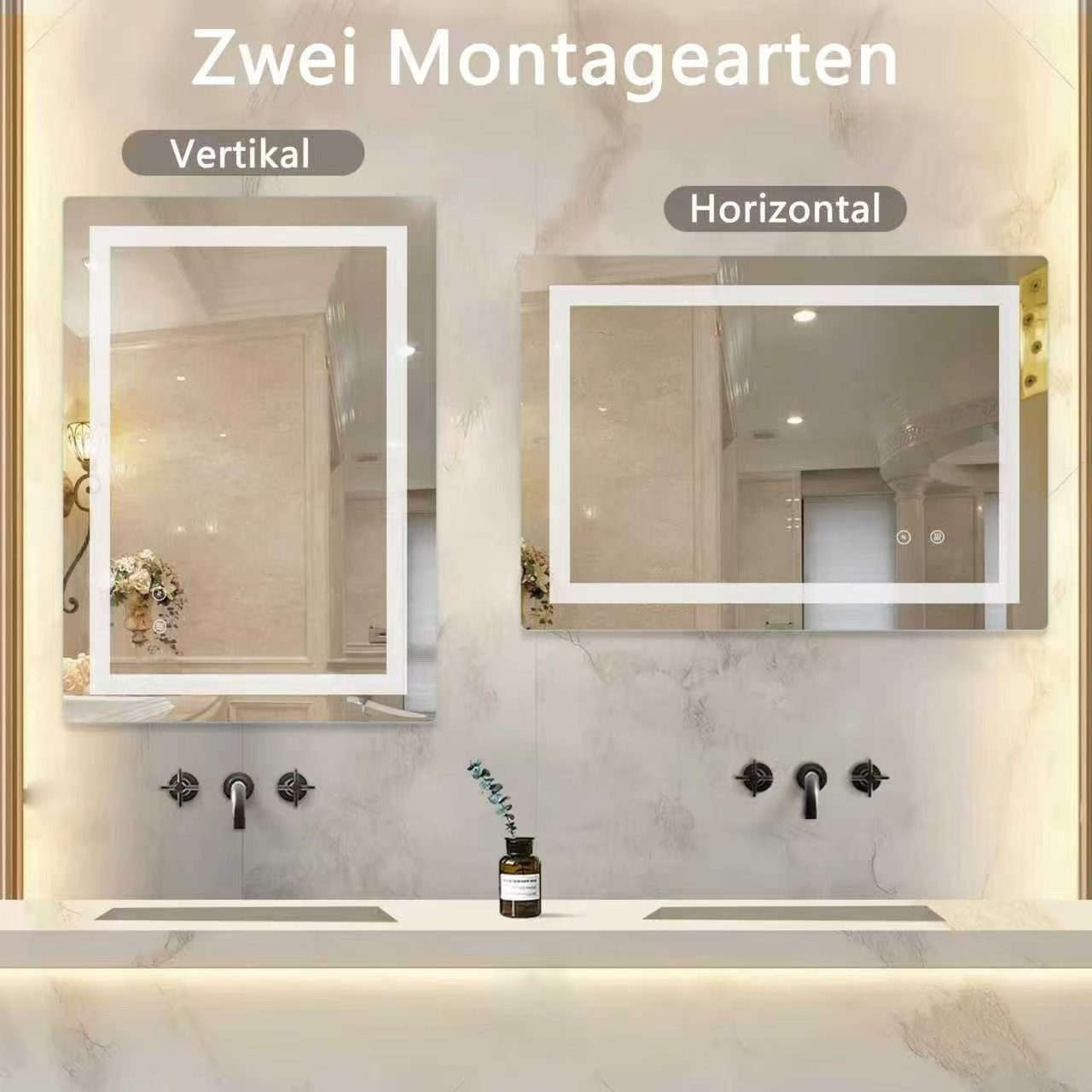 SaniteModar Badspiegel LED Badezimmerspiege, Ultrahell, beschlagfrei, dimmbar (1-St), IP44 wasserdicht, vertikal & horizontal montierbar, 70x90cm