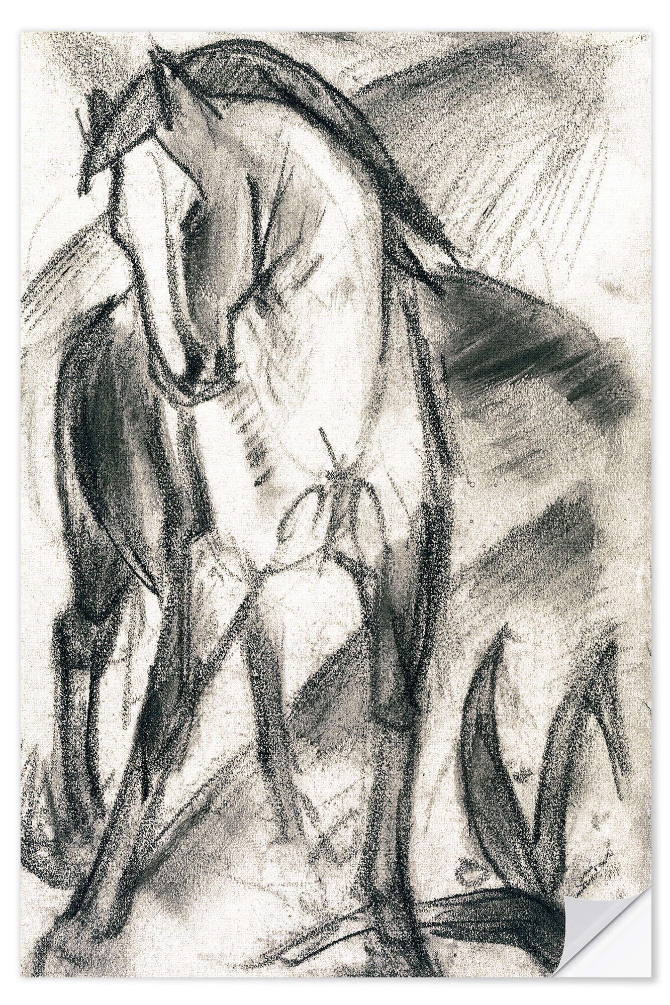 Posterlounge Wandfolie Franz Marc, Junges Pferd in Berglandschaft, Malerei