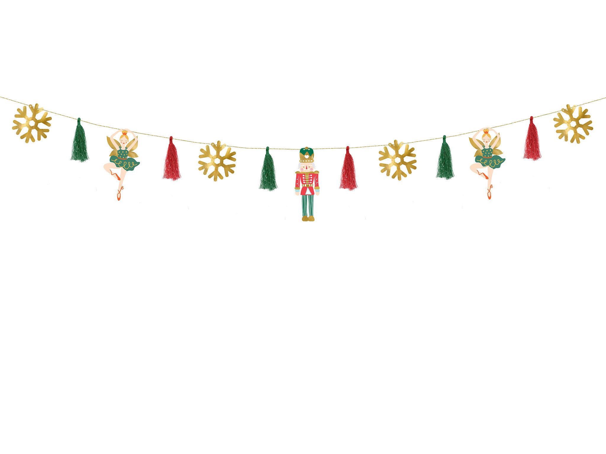 partydeco Girlanden, Nussknacker Girlande 16,5x200cm mit Quasten Rot / Grün / Gold