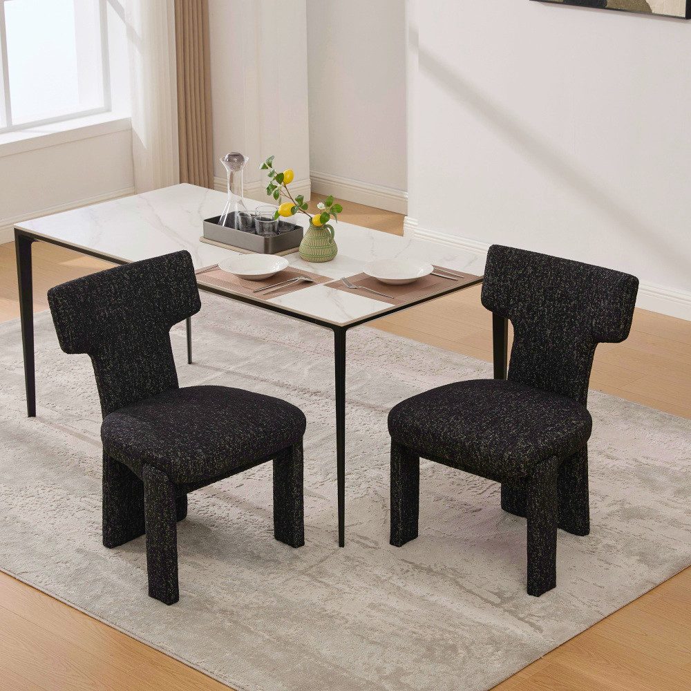 BBWL Polsterstuhl Set 2 Stück Armlehnefreie Akzentsessel mit gebogener Rückenlehne, Moderner Chenille-Polstersessel für Wohnzimmer, Esszimmer, Café