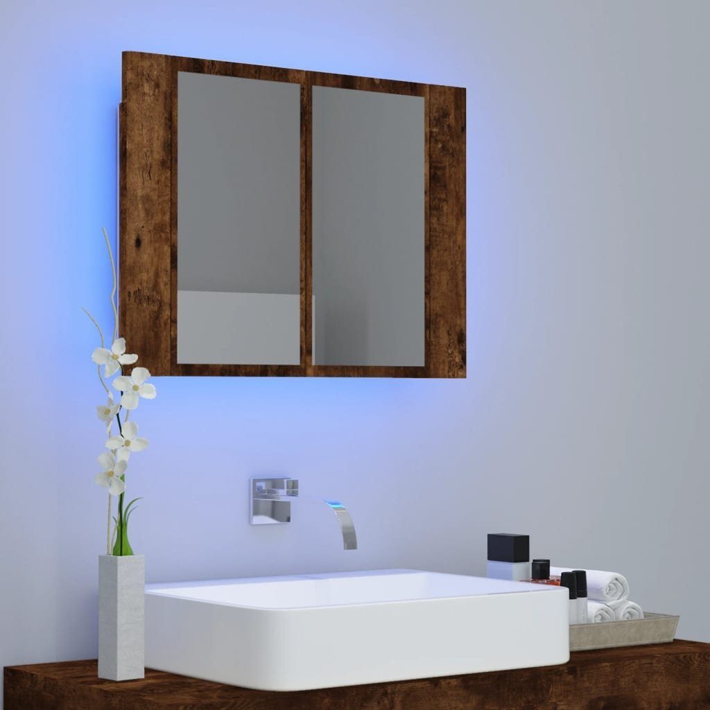 vidaXL Badezimmerspiegelschrank (1-St) 60x12x45 Räuchereiche cm Holzwerkstoff LED-Spiegelschrank