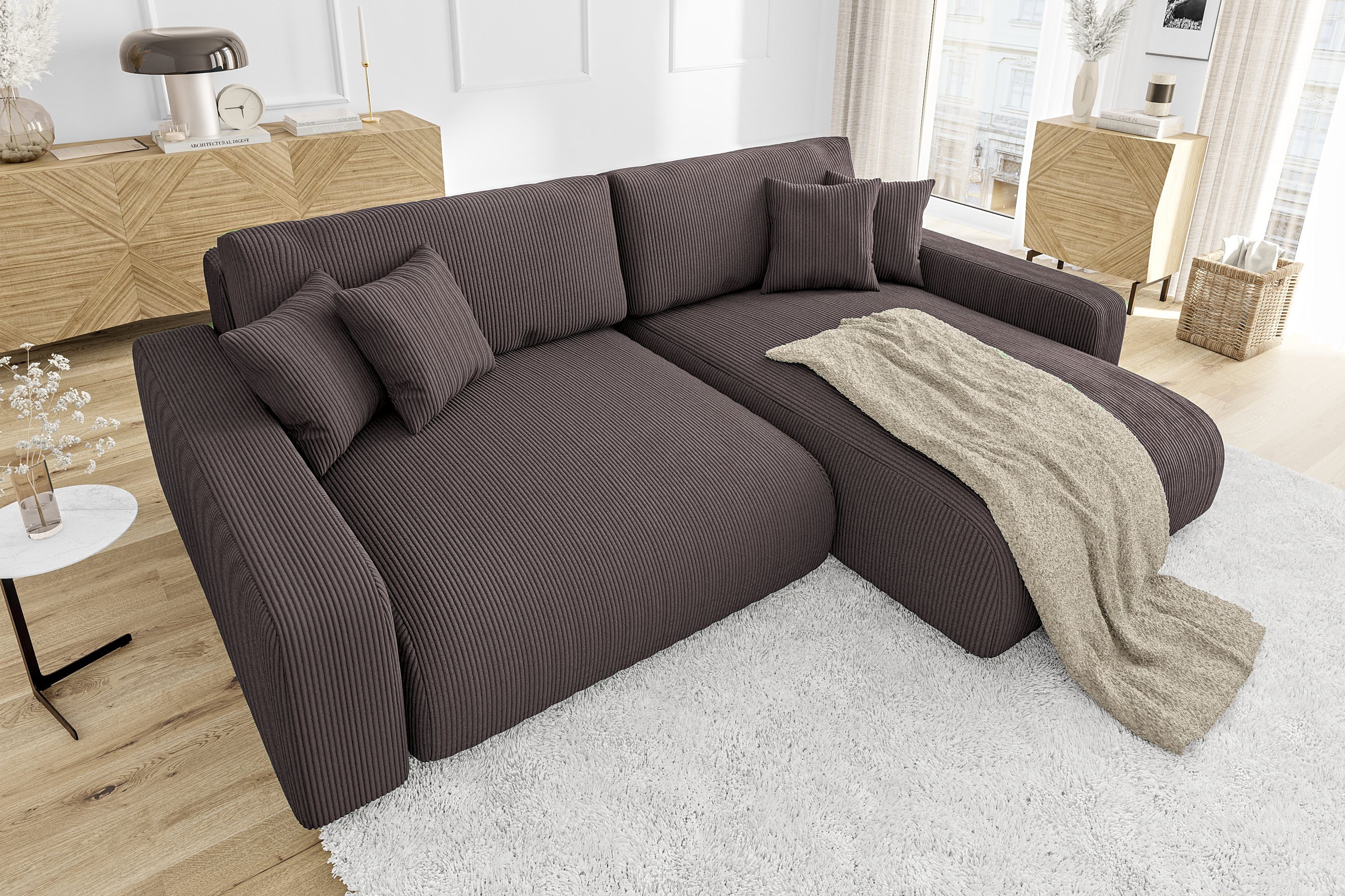 S-Style Möbel Ecksofa Emma mit Bettfunktion in Cord-Stoff, schöner Sitzkomf günstig online kaufen