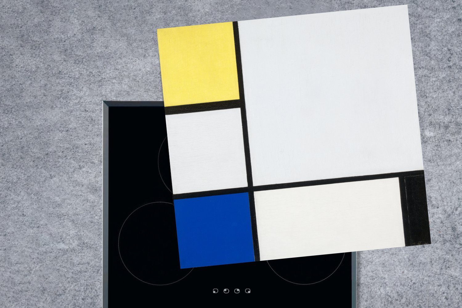 tlg), Ceranfeldabdeckung, Herdblende-/Abdeckplatte - Piet MuchoWow 78x78 Mondrian, (1 küche cm, Vinyl, Arbeitsplatte und mit Schwarz Komposition Blau Gelb, für