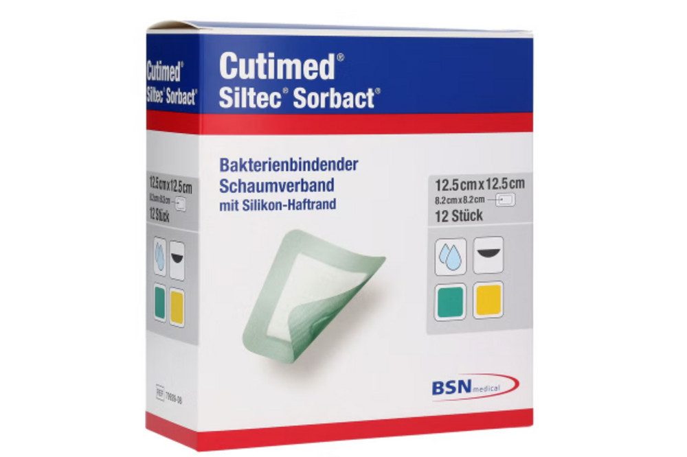 BSN medical GmbH Wundpflaster CUTIMED Siltec Sorbact B PU-Verb.12,5x12,5 cm (Spar Set, 12 St., Wundversorgung, Hautfreundlicher Verband), Saugfähiger Wundverband