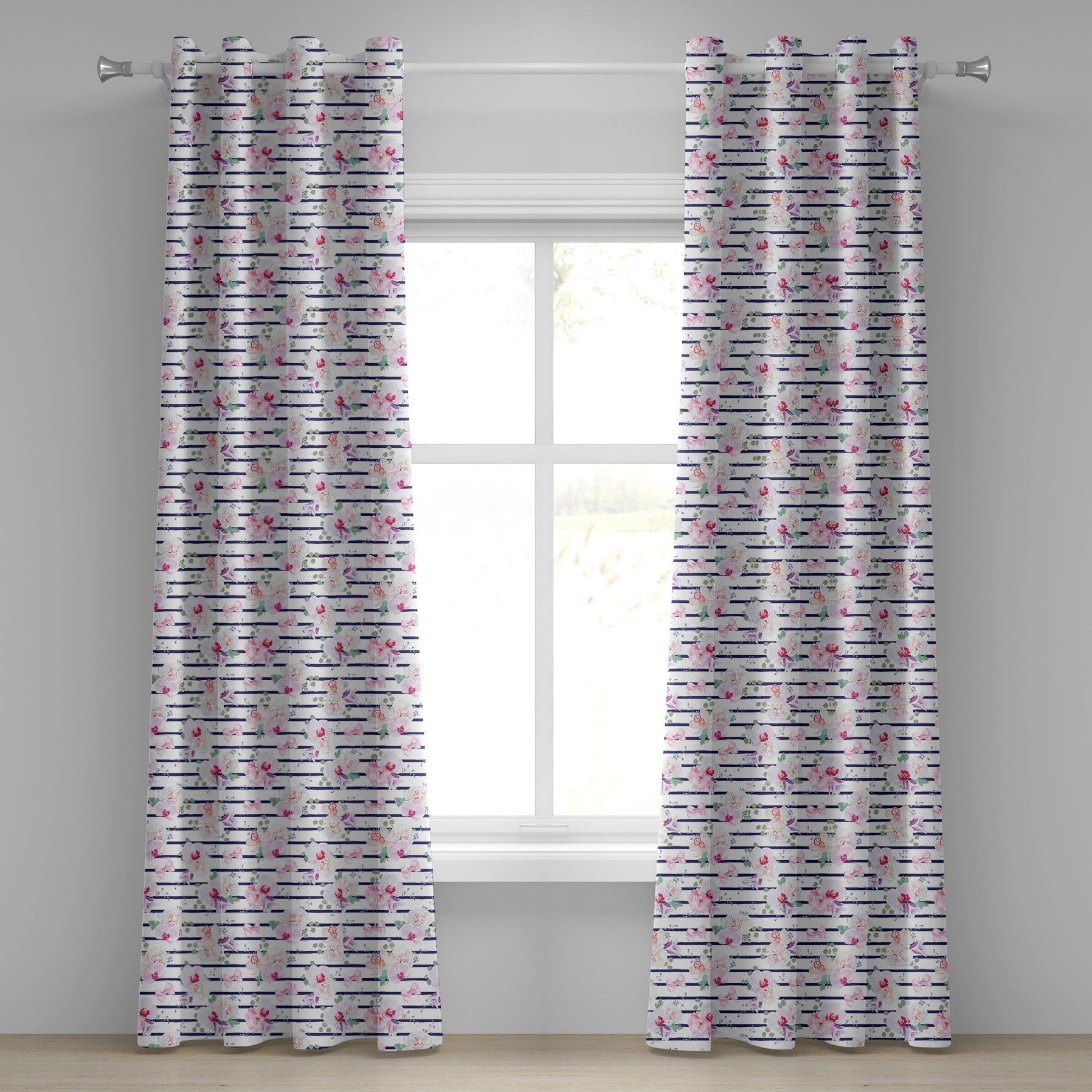 Gardine Dekorative 2-Panel-Fenstervorhänge für Schlafzimmer Wohnzimmer, Abakuhaus, Navy und Blush Soft-Bouquets
