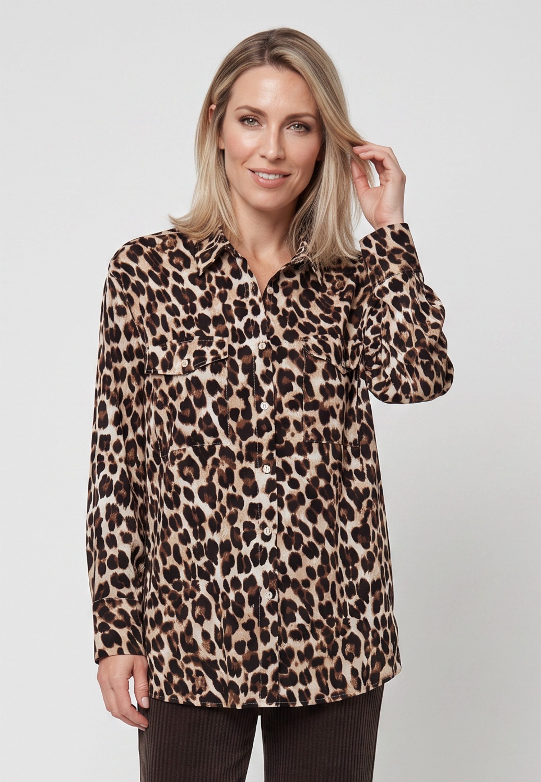 Olsen Hemdbluse mit Allover-Dessin und Hemdblusenkragen