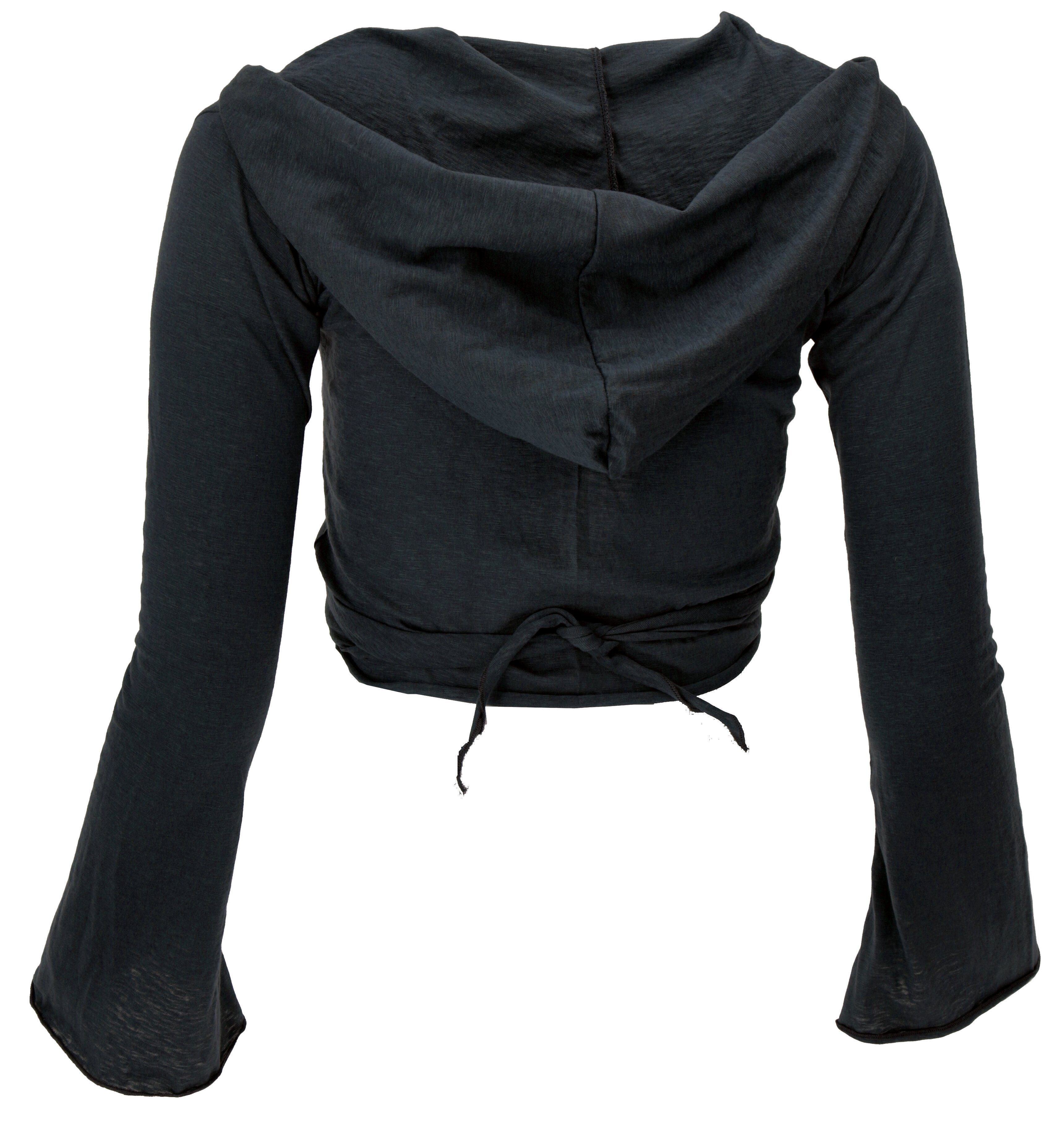 Guru-Shop Longsleeve Wickeltop, Bekleidung alternative schwarz Langarmshirt mit.. Yogatop