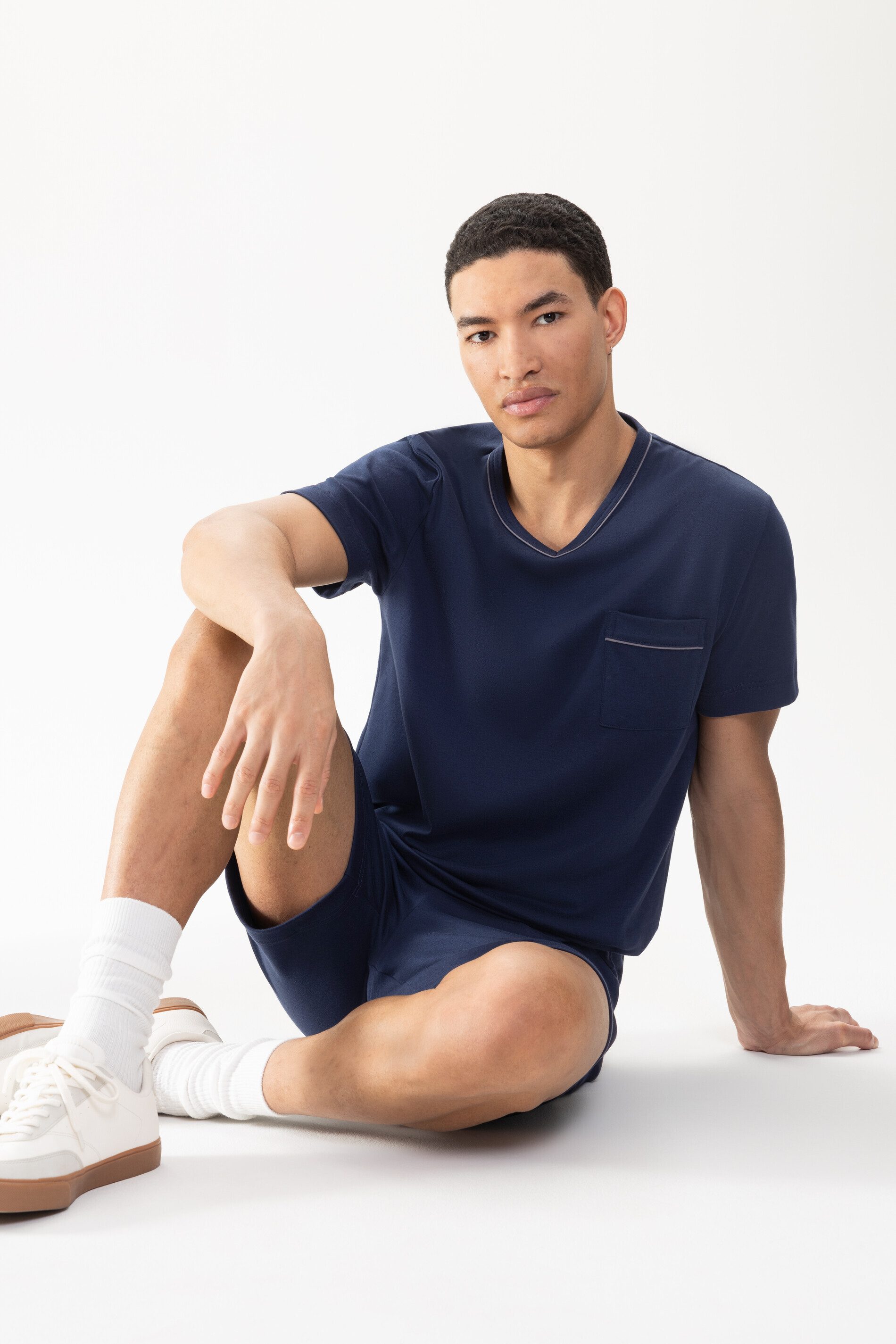 Mey Schlafanzug Mey Herren Anzug kurz Serie Pure Night Uni Pyjama (2 tlg)