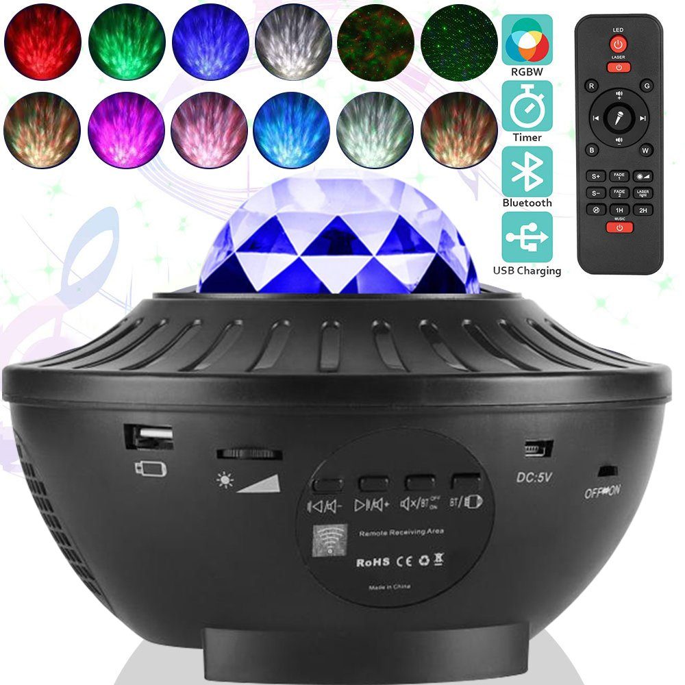 MUPOO LED Nachtlicht LED Sternenhimmel Projektor Galaxy Light mit Fernbedienung,Timer, Bluetooth Galaxy Projector, für Kinder&Erwachsene Zimmer Dekoration,Nachtlicht Lautsprecher