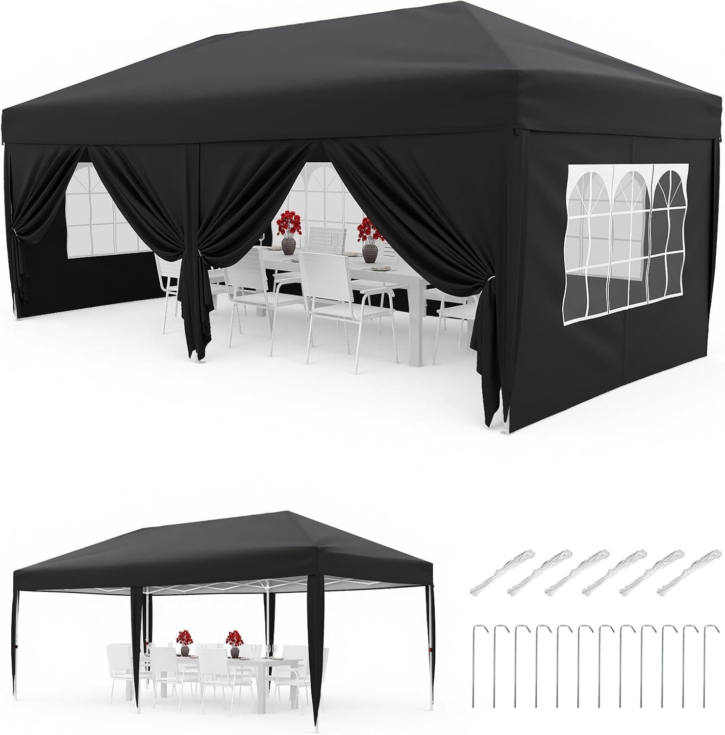 GarveeMore Faltpavillon 3x6m wasserdicht stabil mit 6 Seitenwänden,Pop up Pavillon faltbar, 420D Oxford, UV-Schutz 50+, 3-Fach höhenverstellbar, Partyzelt