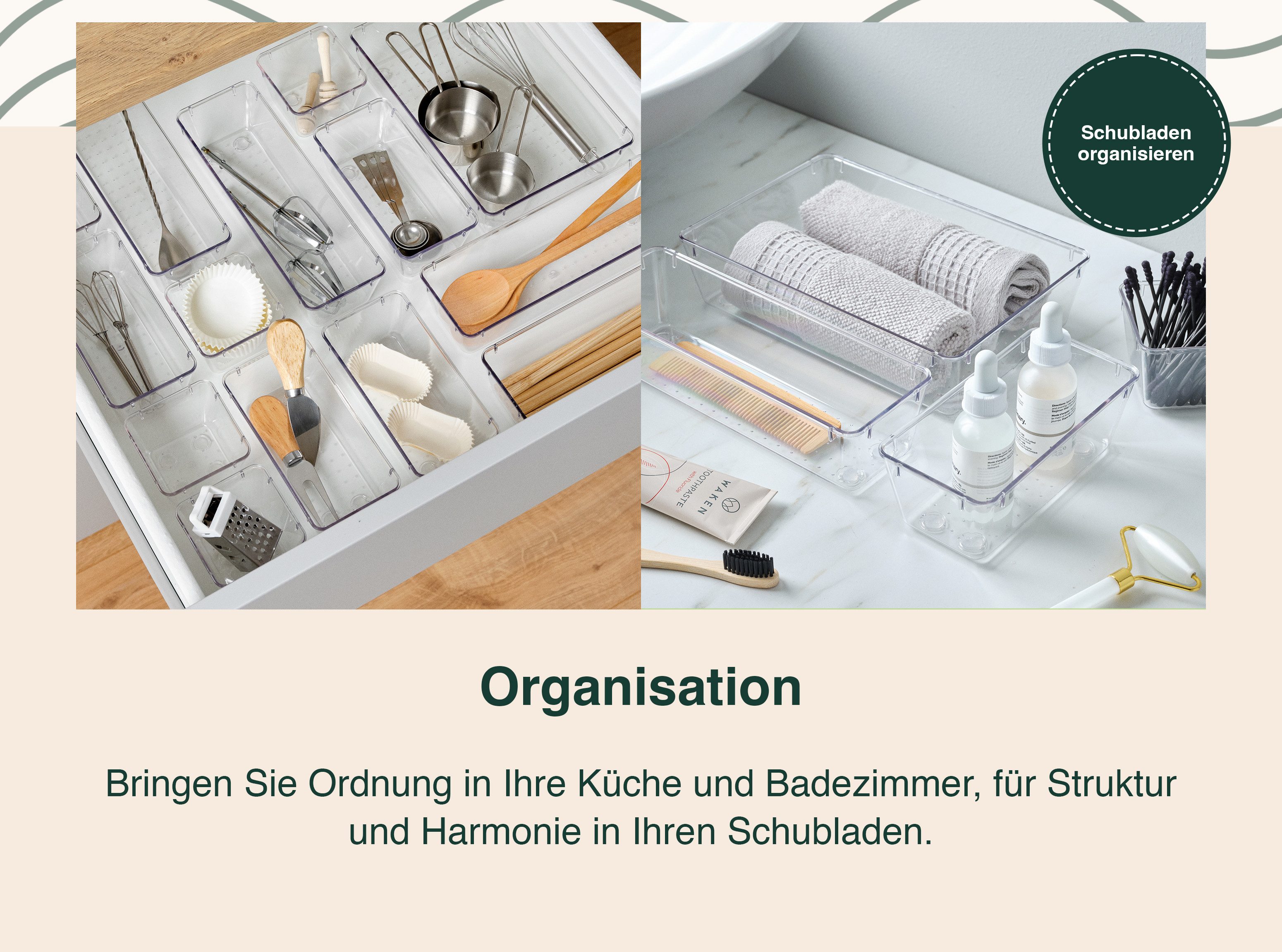 uandu home Organizer Schubladen Organizer, Schreibtisch Organizer, Organizer Schubade (Küchen Organizer, Schminktisch Organizer, Make up Organizer, 25 St., Schubladentrenner, Badezimmer Organizer, Organizer Küche), 4 verschiedenen Größen Enthält 100 Stück Rutschfeste Silikon Gummifüße