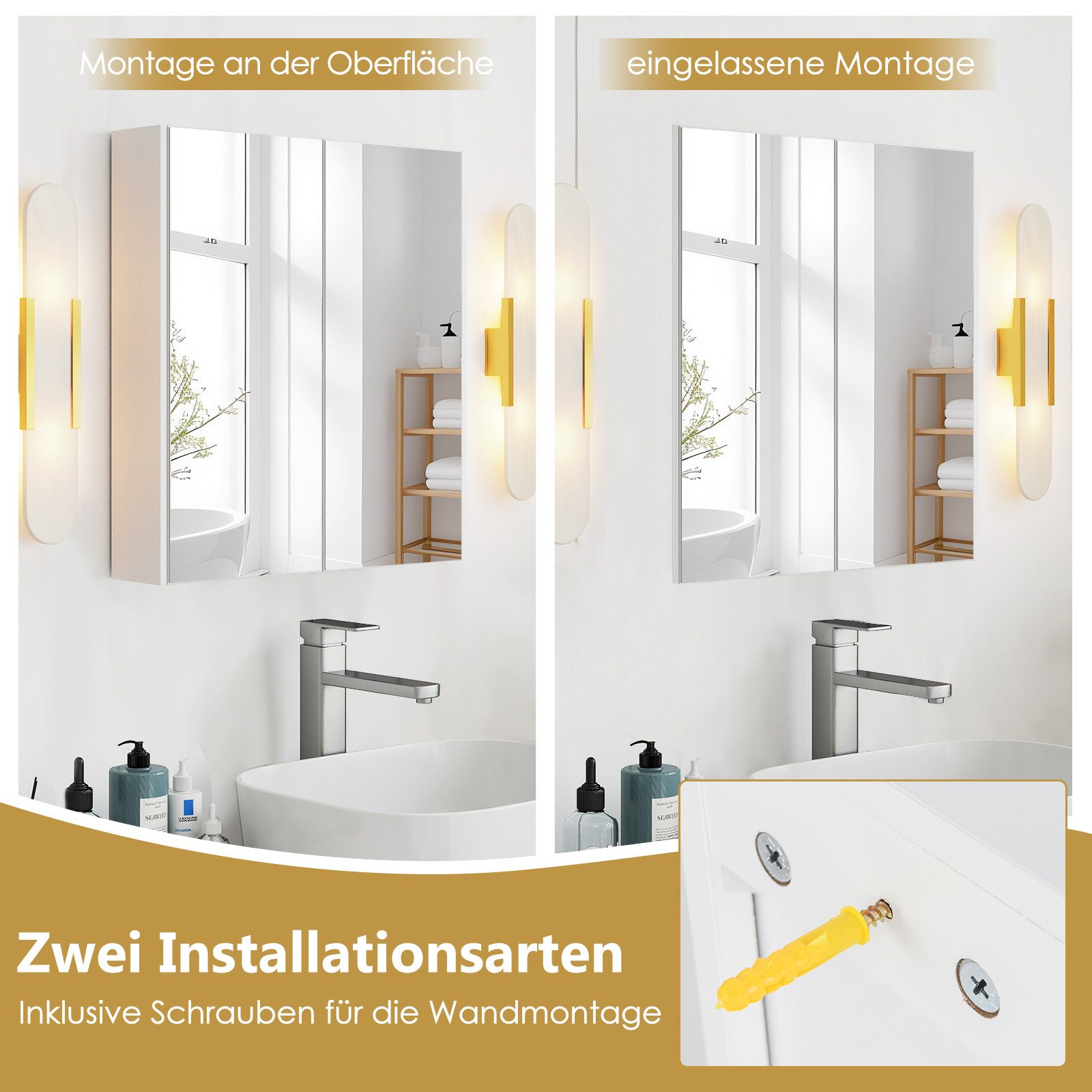 COSTWAY Spiegelschrank Badezimmerspiegelschrank hängend, mit Spiegel
