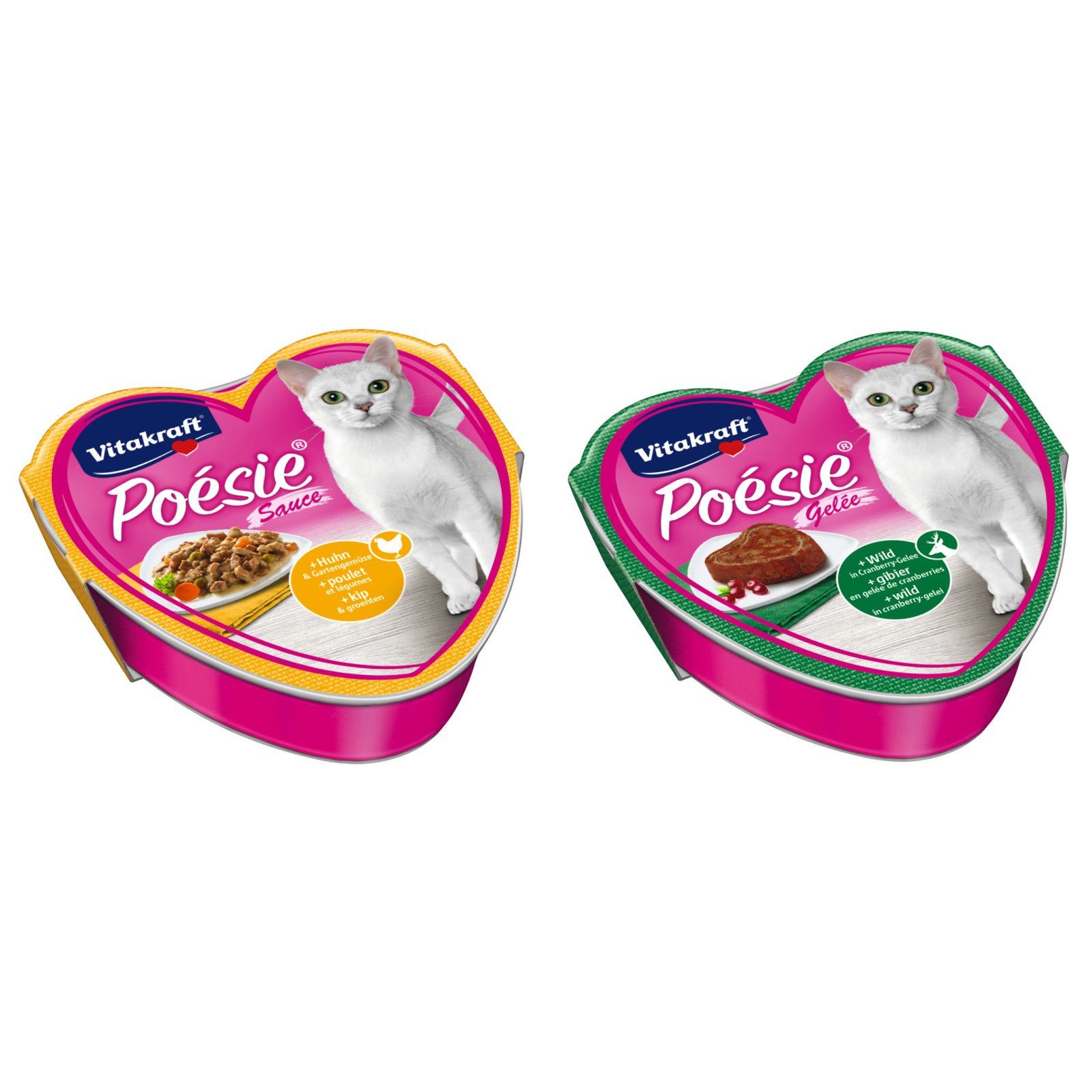 Vitakraft Katzenfutter Poesie, 15x Huhn und Gartengemüse + 15x Wild mit Cranb..., Nassfutter für: Katzen