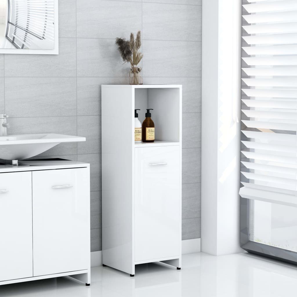 vidaXL Badezimmer-Set Badezimmerschrank Hochglanz-Weiß 30x30x95 cm Holzwerkstoff, (1-St)