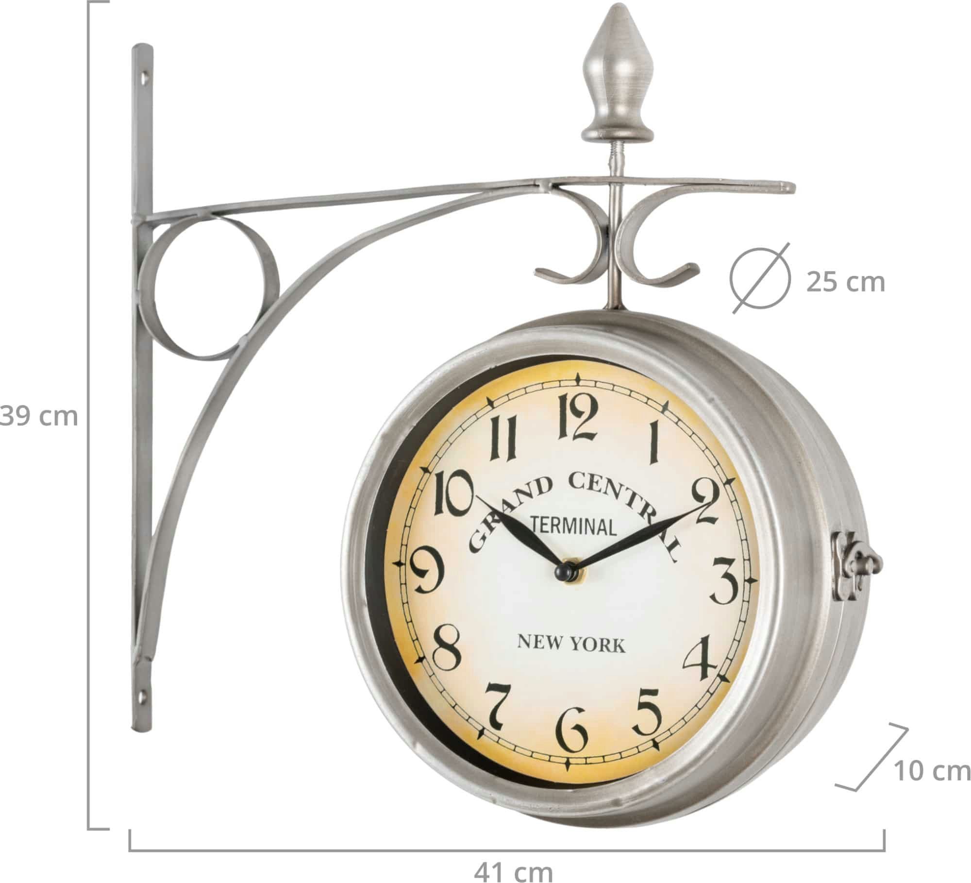 Stagecaptain Wanduhr BHU-4543 Bahnhofsuhr groß mit Wandhalterung - im Vintage Look (Quarzlaufwerk, Retro Metallkonstruktion)
