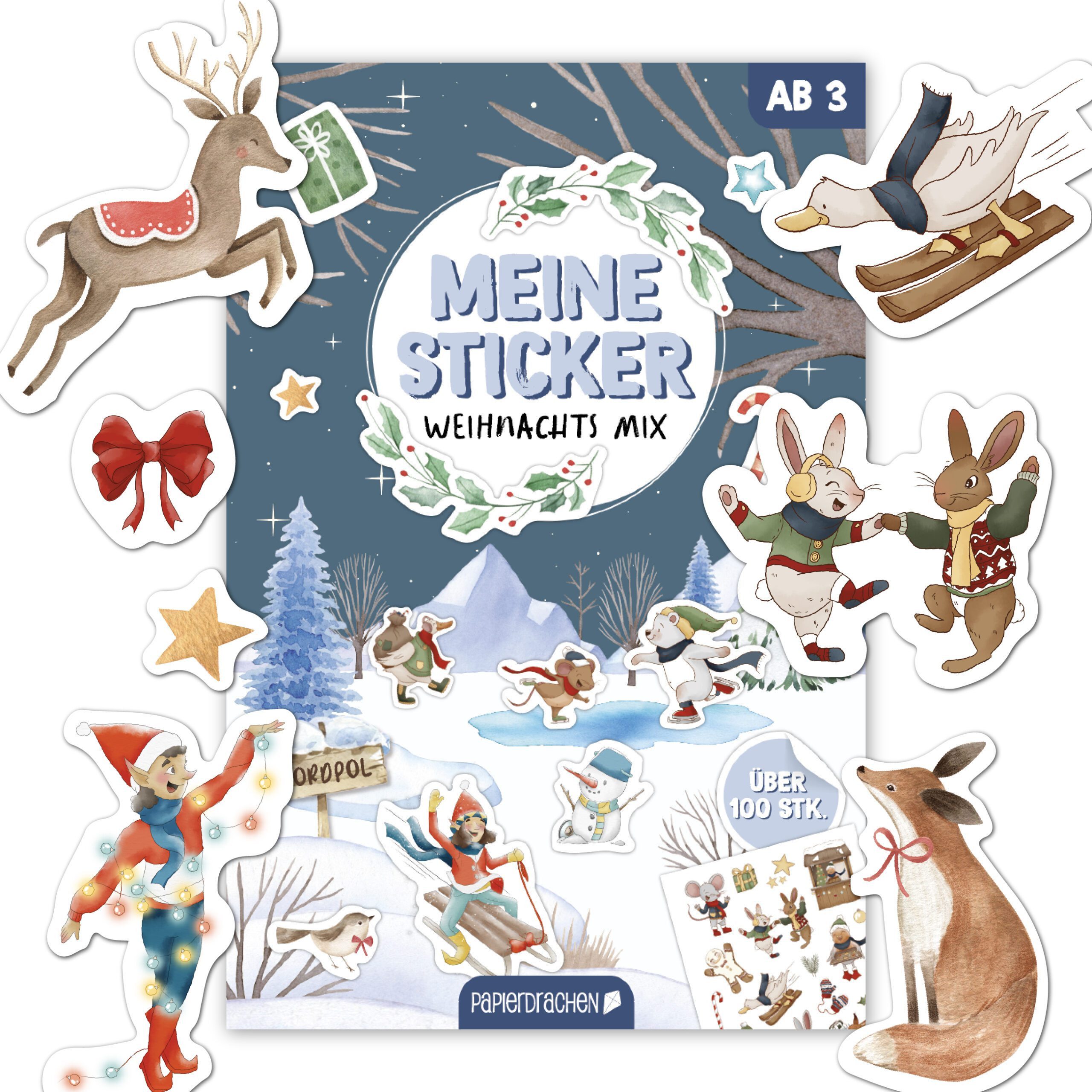 PAPIERDRACHEN Sticker Stickerblock Weihnachten Aquarell