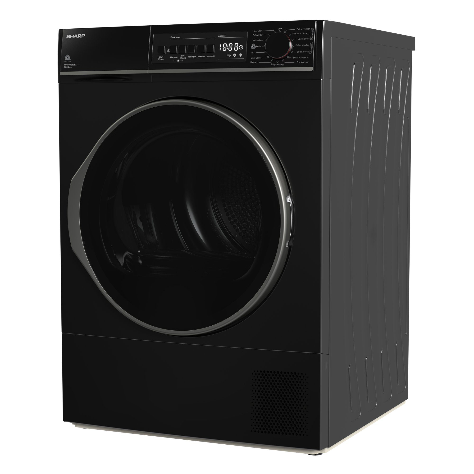 Sharp Wärmepumpentrockner KD-ROHB8GBA+++-DE, Trommelbeleuchtung, 15 Programme