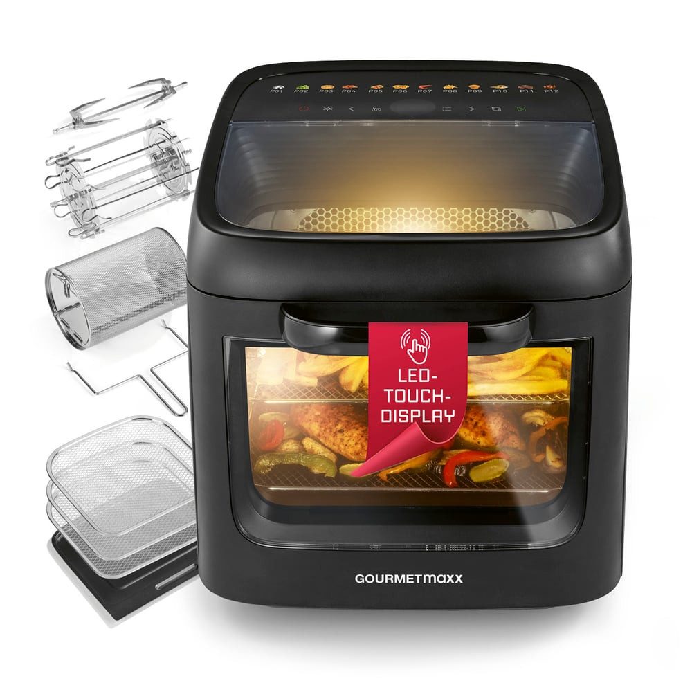 GOURMETmaxx Heißluftfritteuse Heißluftofen mit Panoramadach & Frontfenster, 1800 W, Airfryer,  12,5 l - 12 Programme