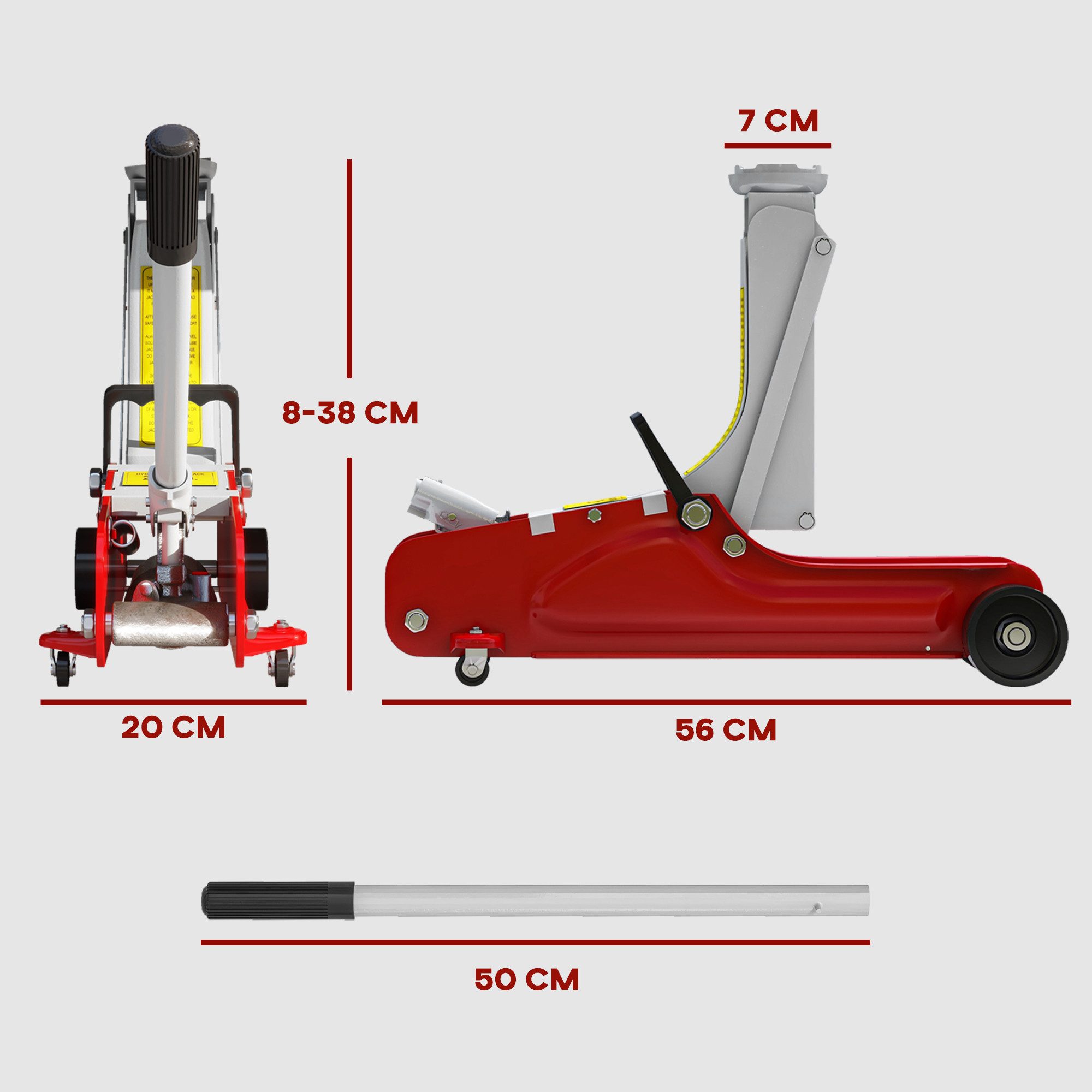HOMCOM Wagenheber rollbar, max. Hubhöhe: 38 cm, Rangierwagenheber, 1-tlg., Wagenheber für Auto