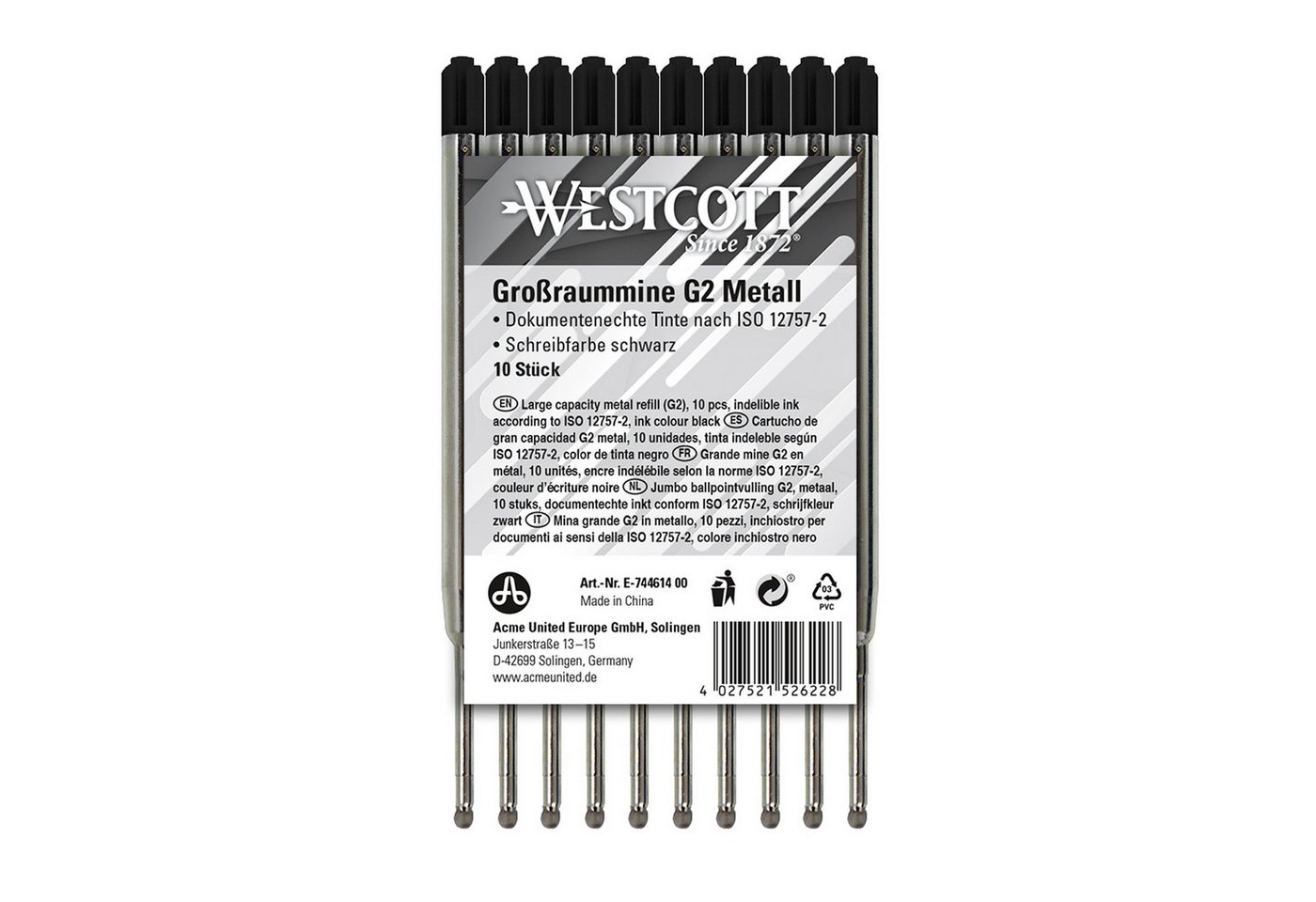 Thumbnail - WESTCOTT Kugelschreiber Kugelschreibermine G2 E-744614 00 1,2mm schwarz 10 Stück.