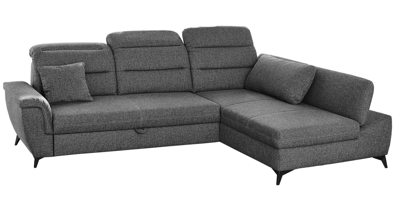Sofa POSITANO, B 280 cm x T 192 cm, Dunkelgrau, Webstoffbezug, Ausziehfunktion, Kopfteilverstellung
