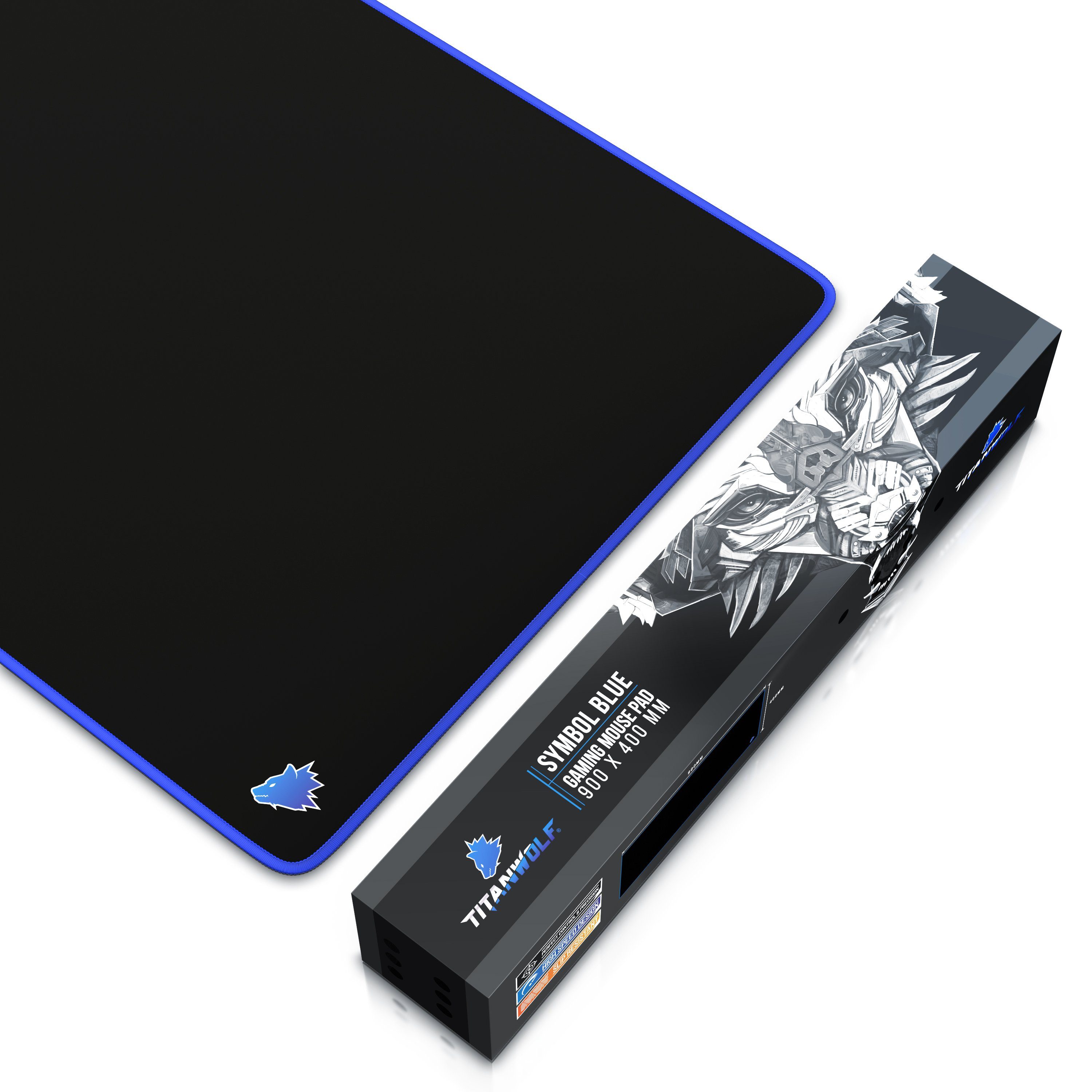 Titanwolf Gaming Mauspad XXL Speed Mousepad 900 x 400 x 3 mm, große Tischunterlage, rutschfest, abwaschbar, Geschwindigkeit & Präzision, Kopf blau