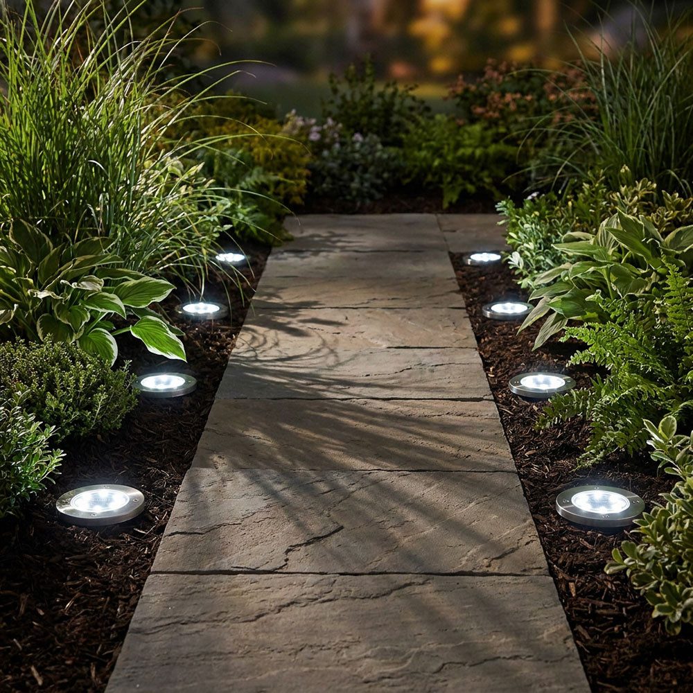 GLOBO LIGHTING LED Gartenstrahler, LED-Leuchtmittel fest verbaut, Kaltweiß, Tageslichtweiß, 4x LED Solar Bodenleuchte Außenleuchte Steckleuchte mit Erdspieß