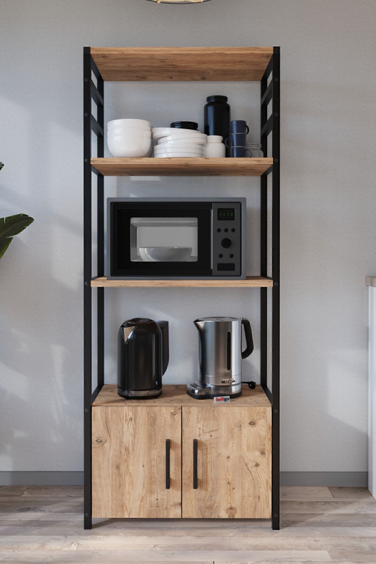 en.casa Wandregal, 2 Türen, 4 Ablagen, pulverbeschichteter Rahmen 90742955