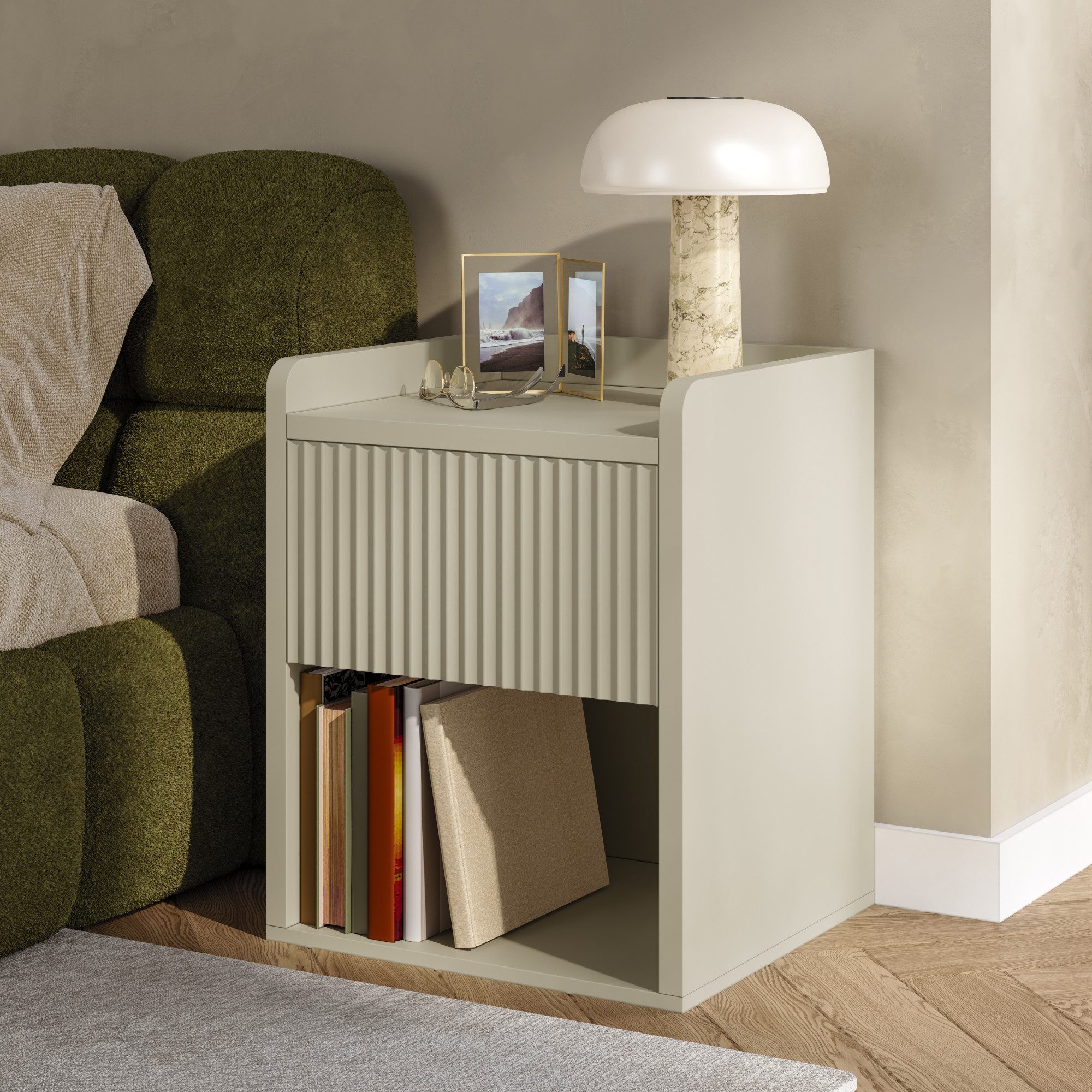 en.casa Nachttisch (1-St), »Nand« 1 Schublade 1 offenes Fach 55 x 45 x 39 cm Sandfarben