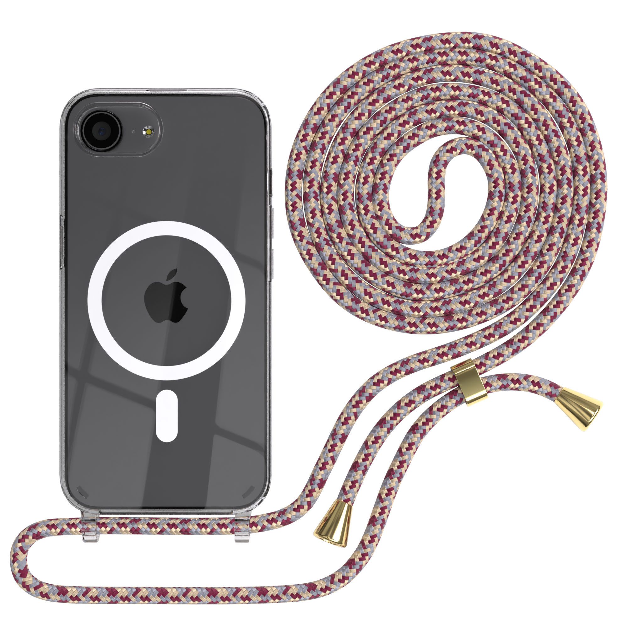 EAZY CASE Handykette mit Magsafe Hülle für Apple iPhone 16e 6,1 Zoll, Slimcover Handykette Hülle Cross Bag für Smartphone Rot Camouflage