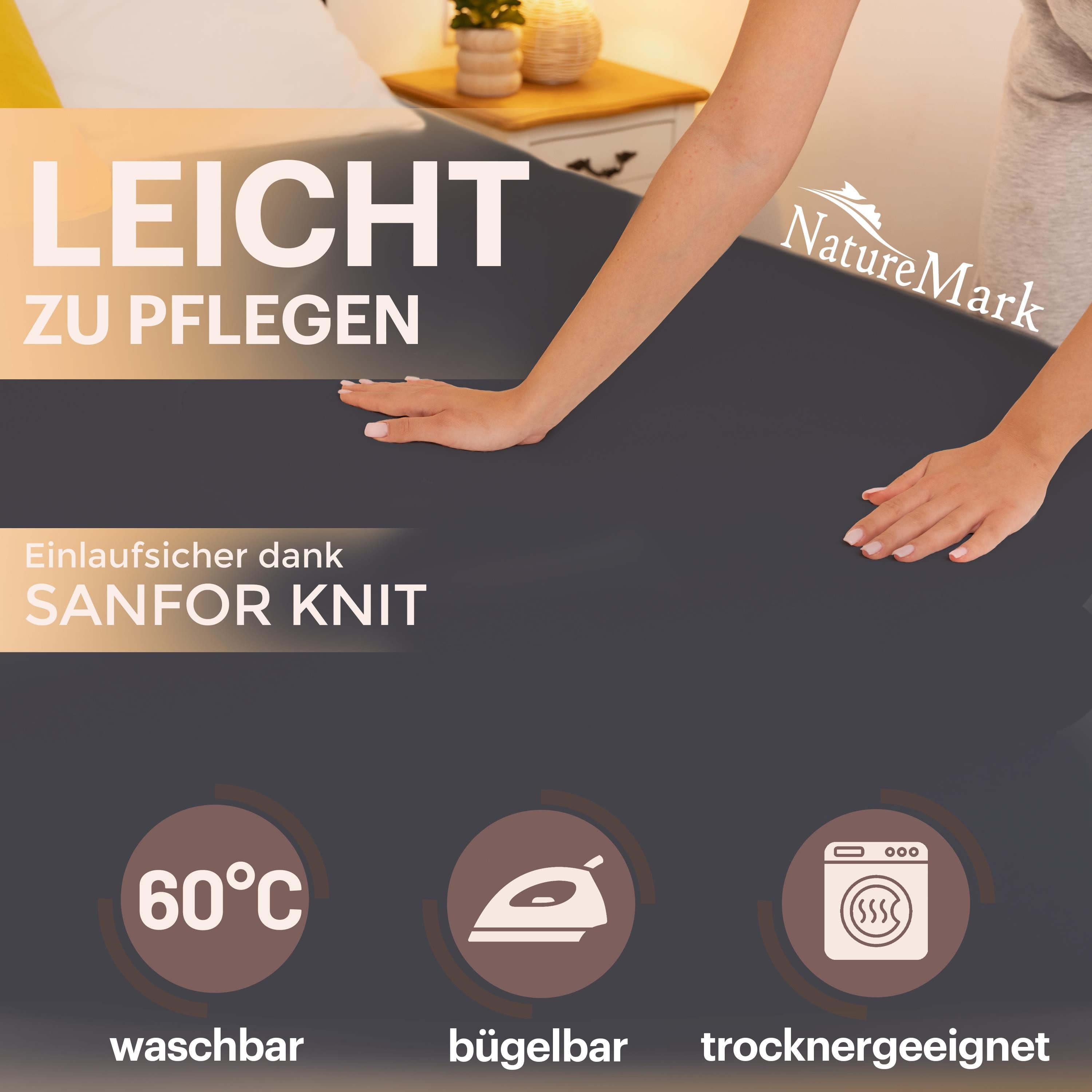 NatureMark Spannbettlaken Boxspringbett Spannbetttuch 200x220cm, Baumwolle, Gummizug: rundum, (1 Stück), 40 cm Steghöhe - 200 x 220cm Spannbetttuch, Schwarz – Bild 3 von 5