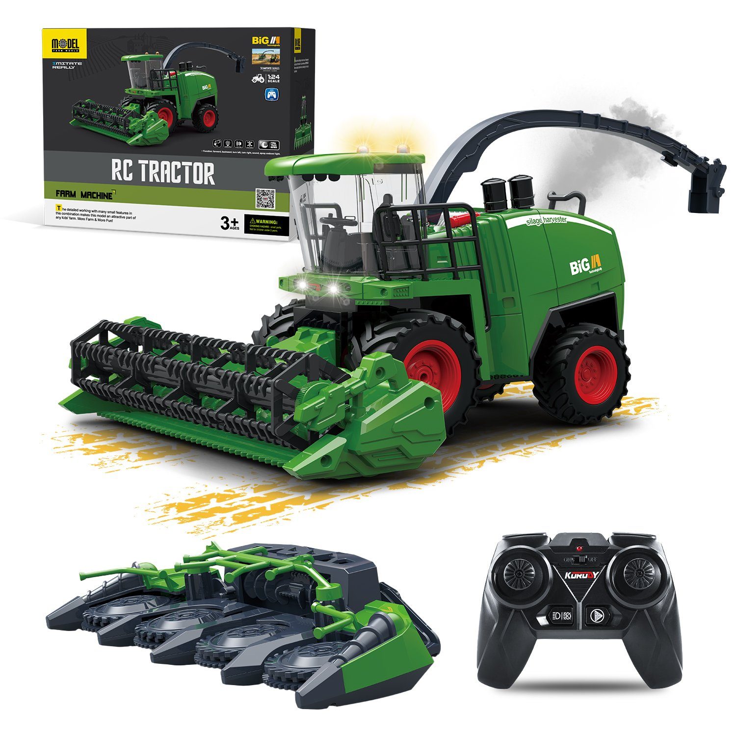 R/C-Traktor mit Anhänger 1:24 Lichter Grün, Spielzeug \ Traktoren