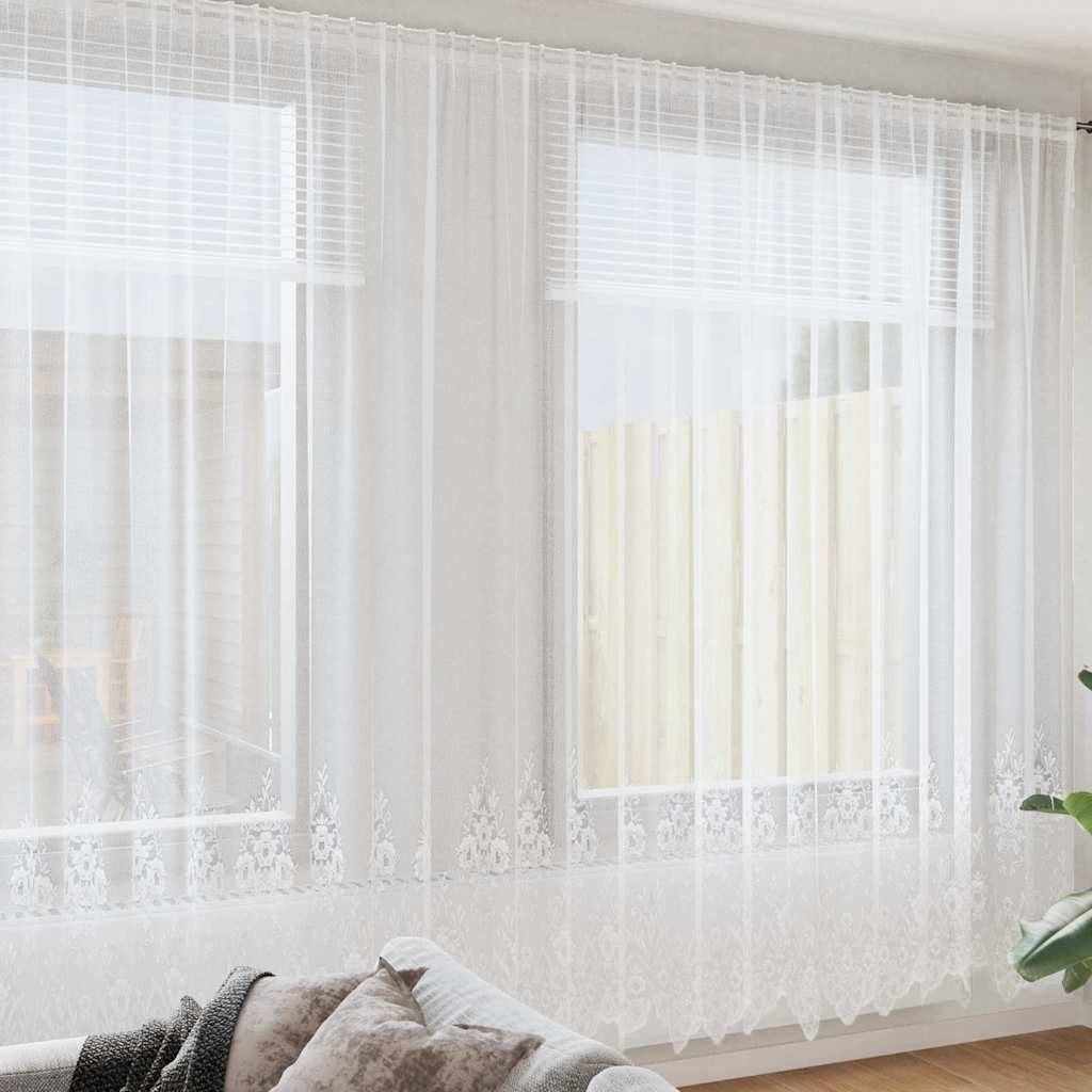 vidaXL Vorhang, Spitzenvorhang mit Vorhängen Floral Weiß 260 x 500 cm Polyester
