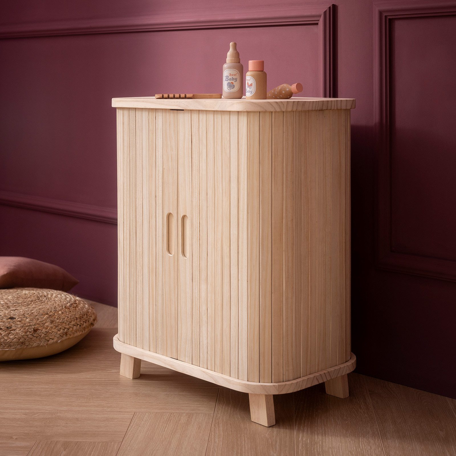 howa Puppenkleiderschrank grace, aus Holz, mit Schiebetüren, Kleiderstange, Regal und 3 Kleiderbügeln